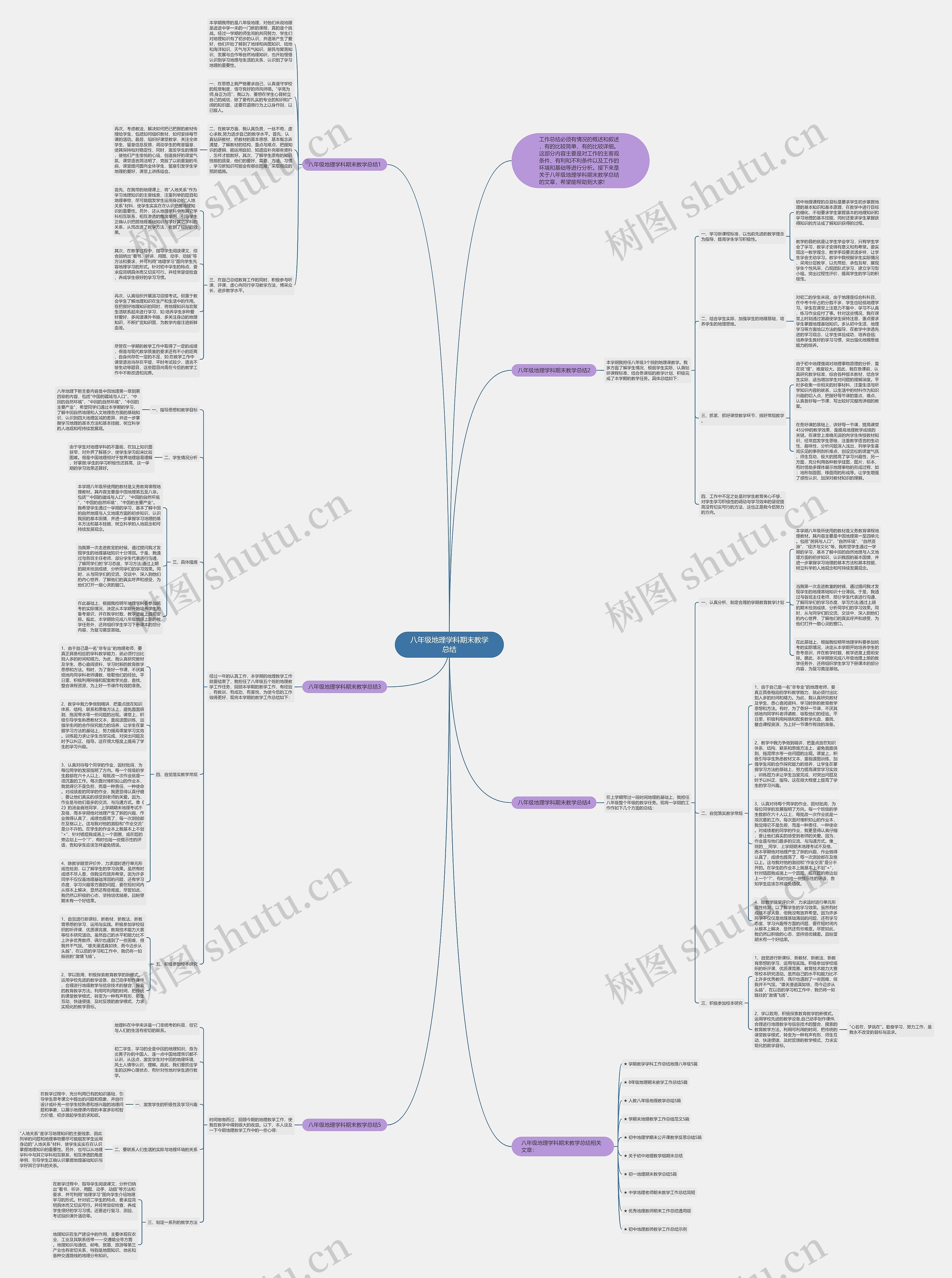 八年级地理学科期末教学总结思维导图