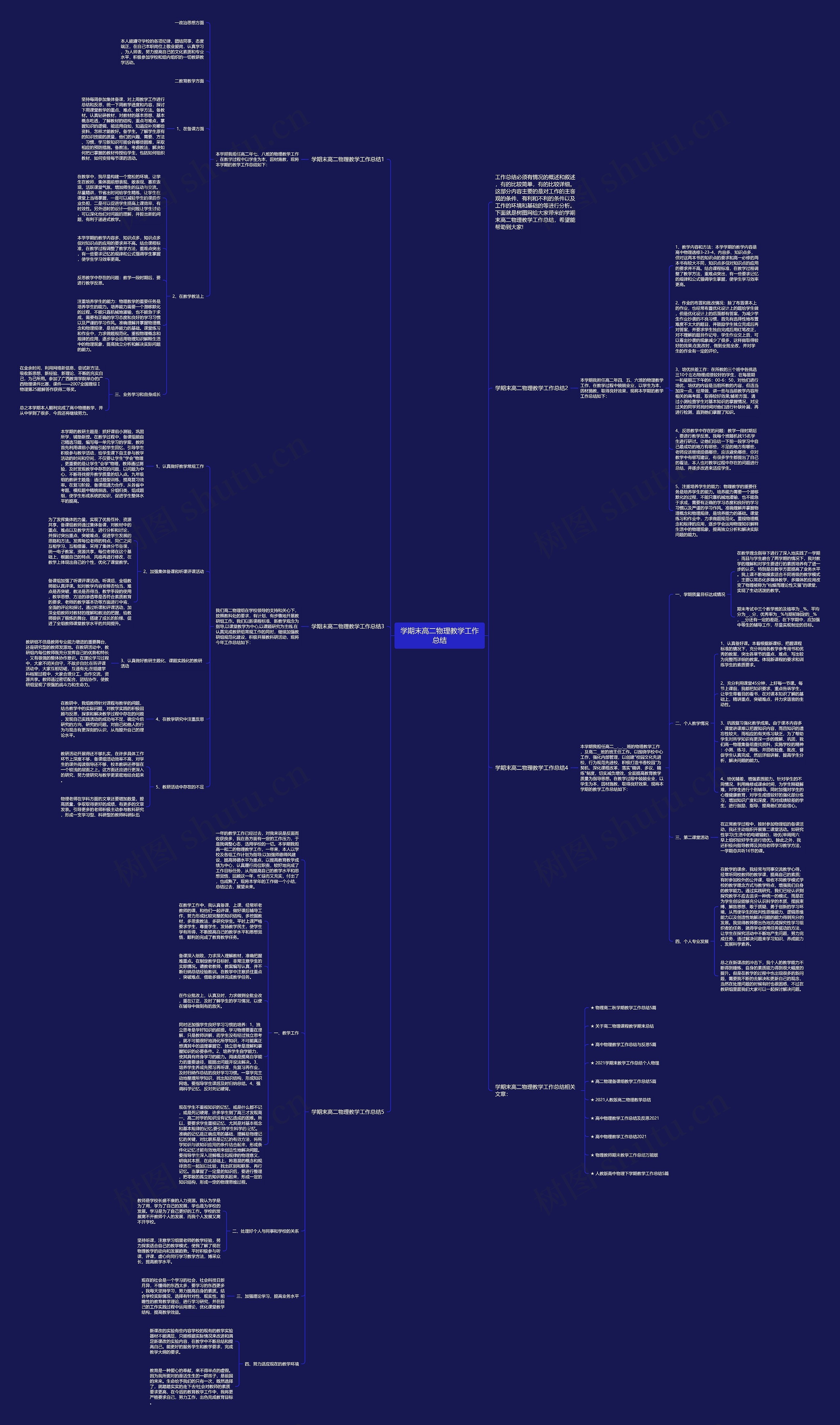 学期末高二物理教学工作总结思维导图