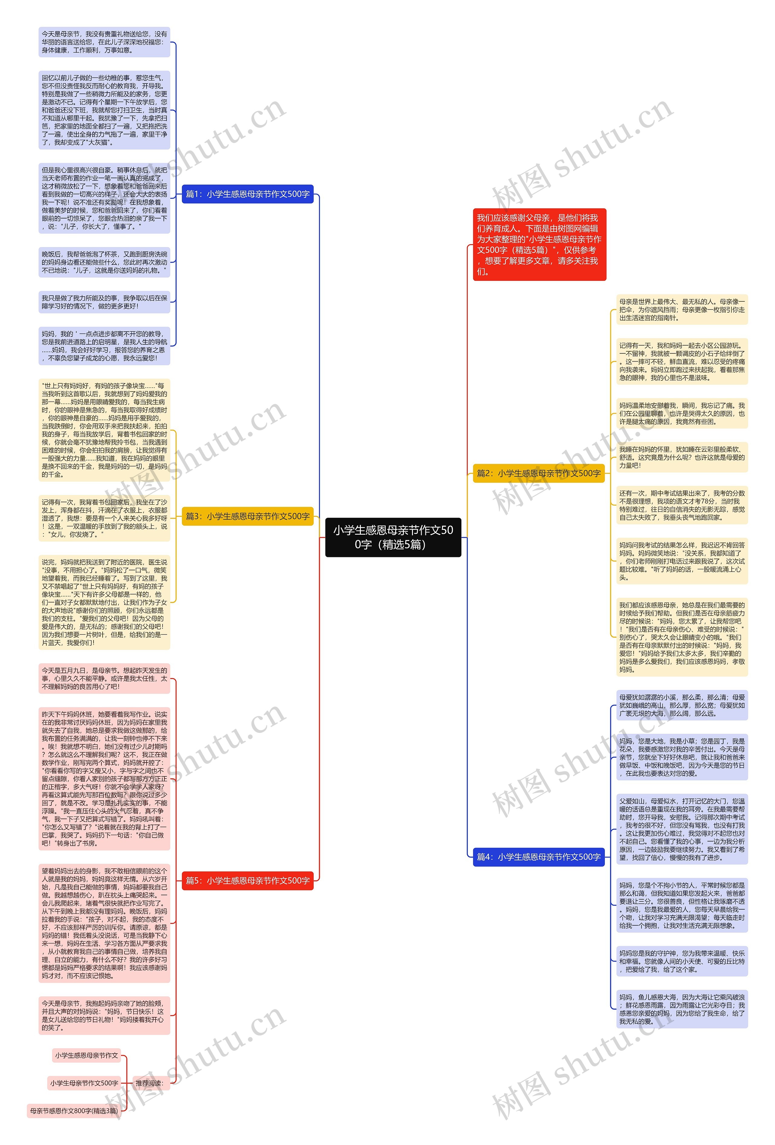 小学生感恩母亲节作文500字（精选5篇）思维导图