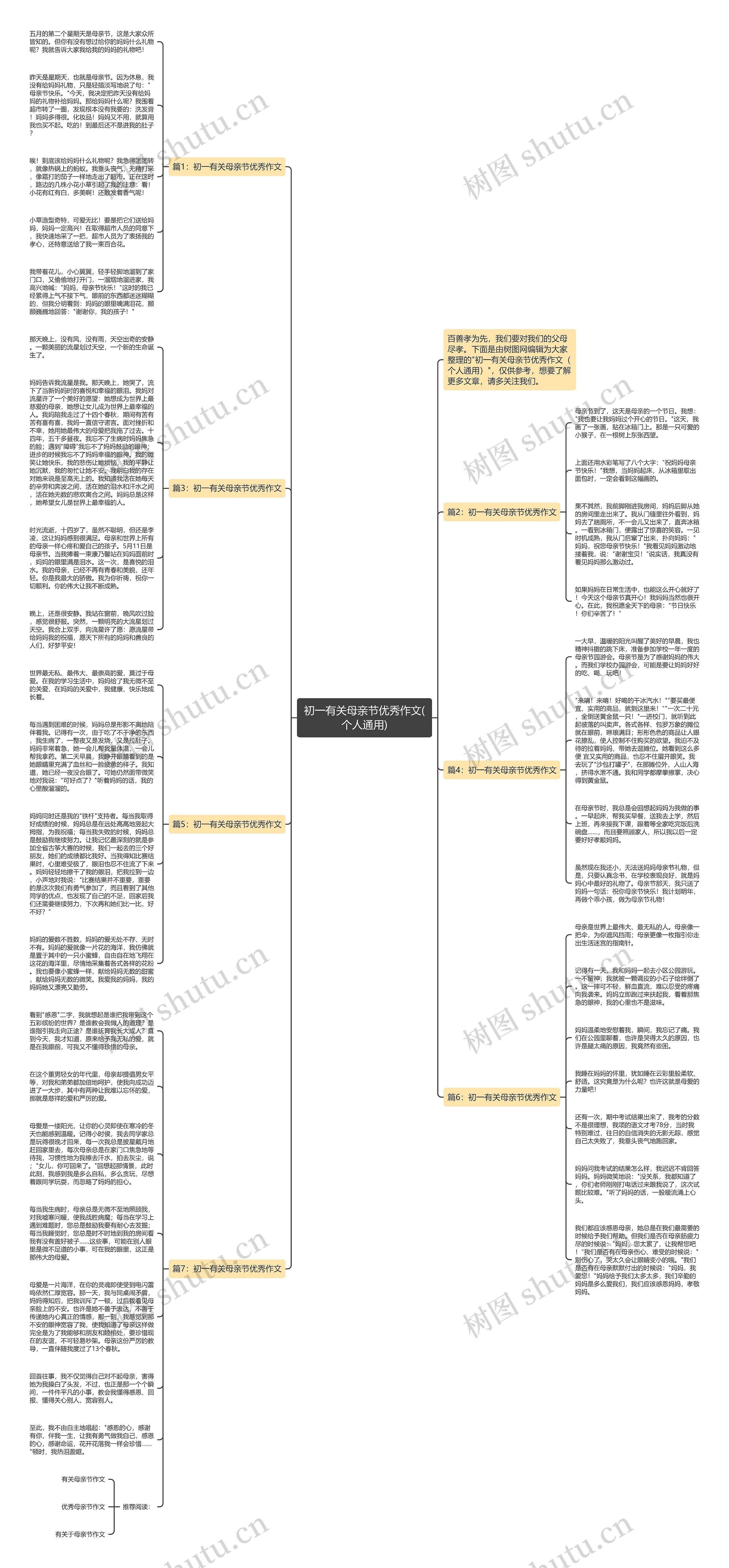 初一有关母亲节优秀作文(个人通用)思维导图