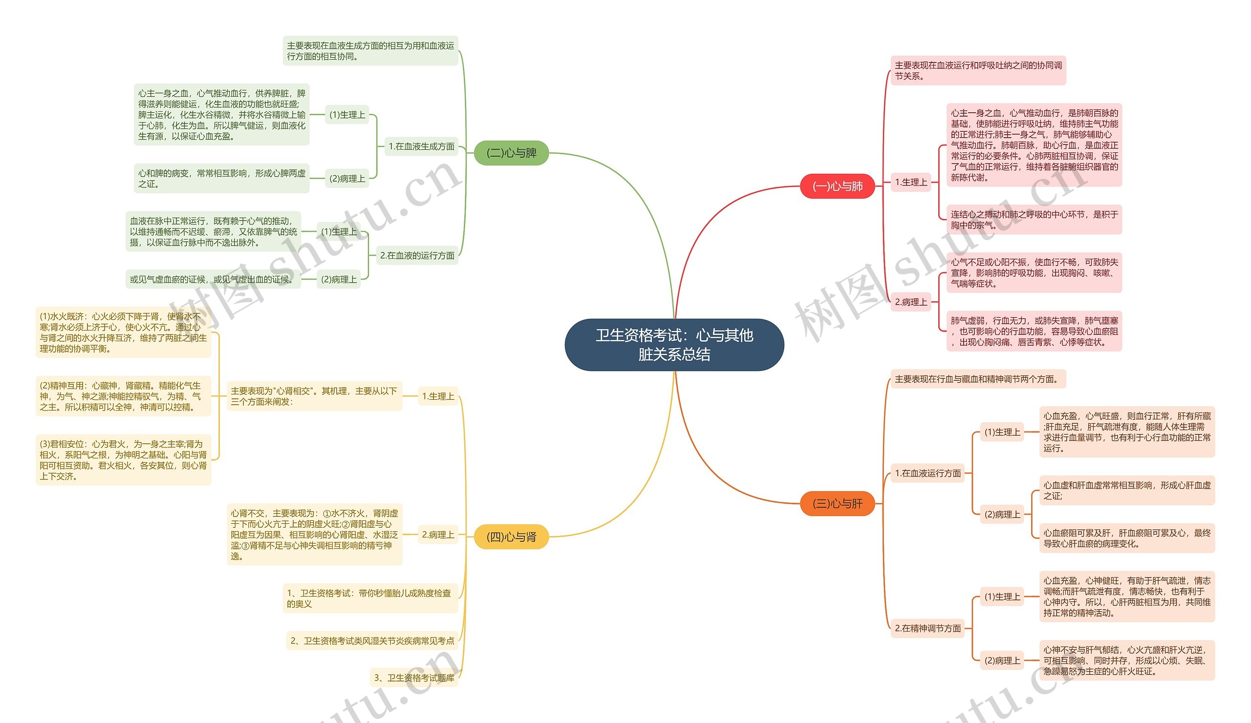 卫生资格考试：心与其他脏关系总结思维导图