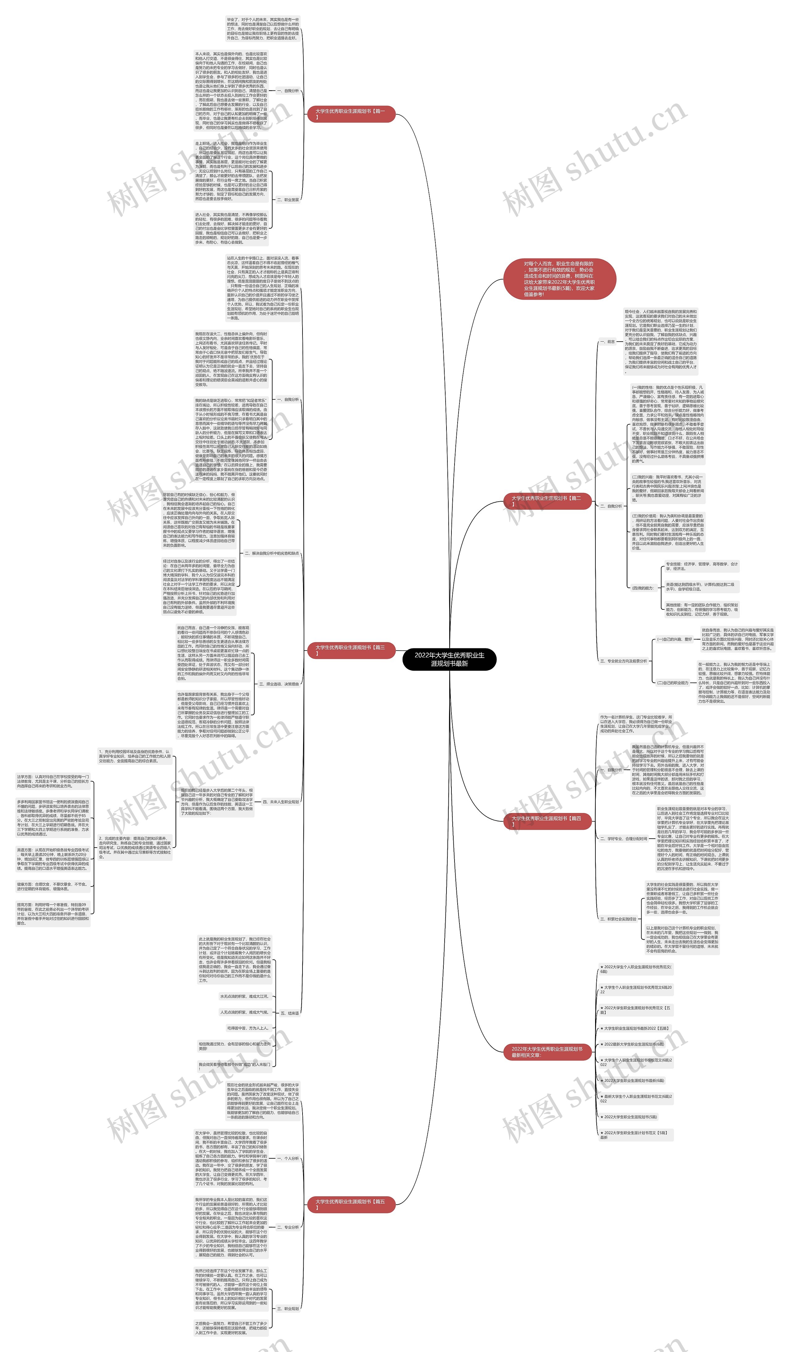 2022年大学生优秀职业生涯规划书最新思维导图