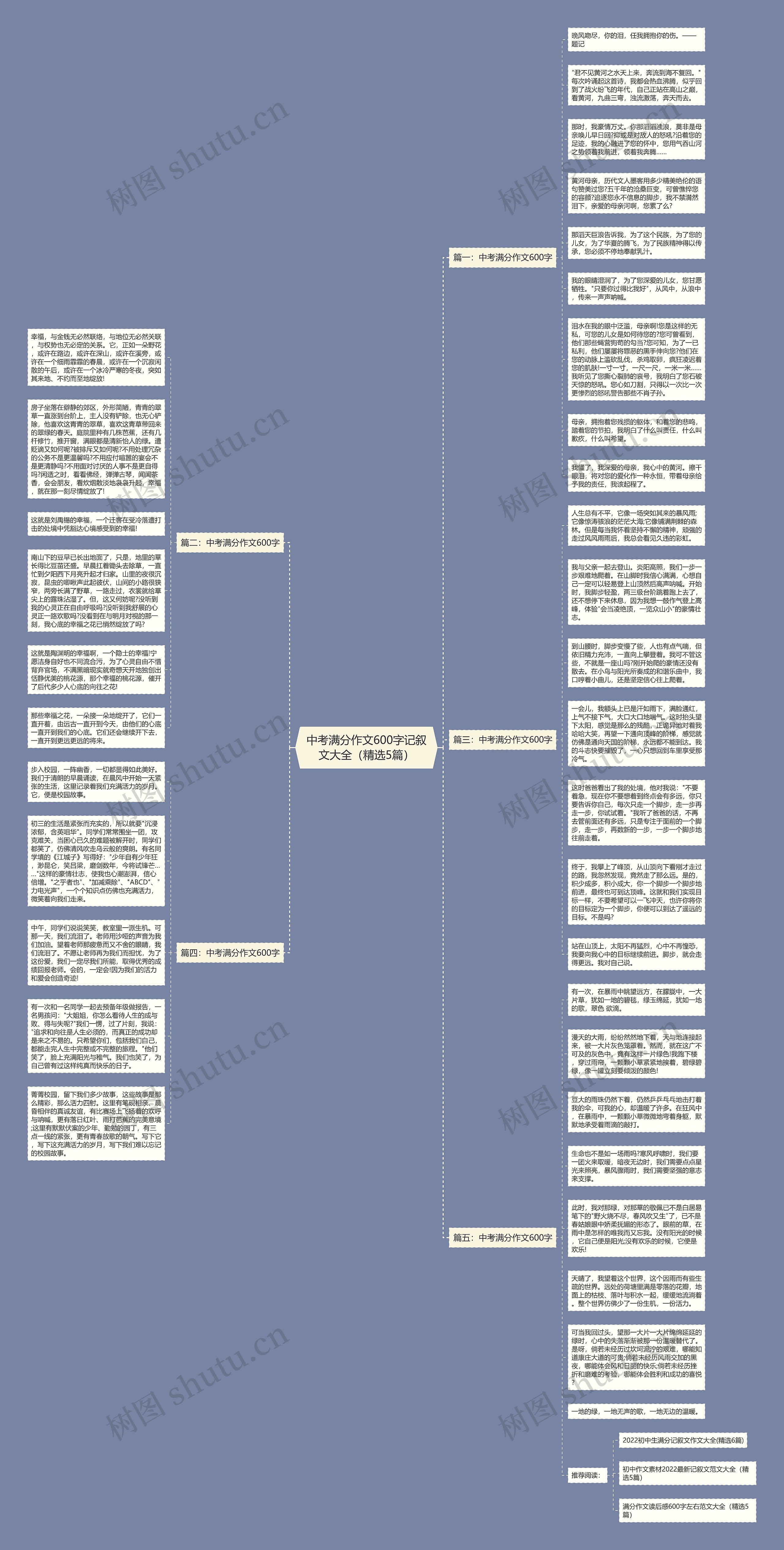 中考满分作文600字记叙文大全（精选5篇）思维导图