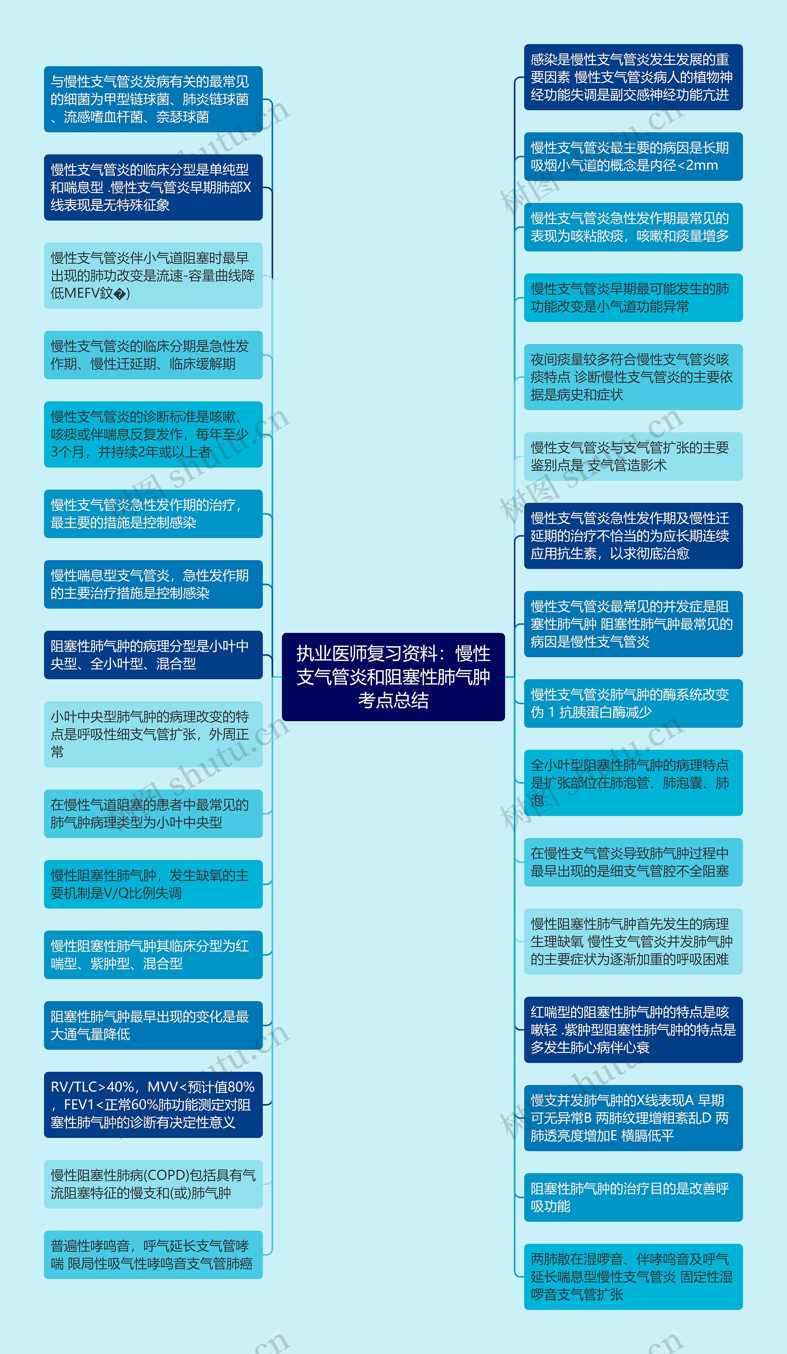 执业医师复习资料：慢性支气管炎和阻塞性肺气肿考点总结思维导图