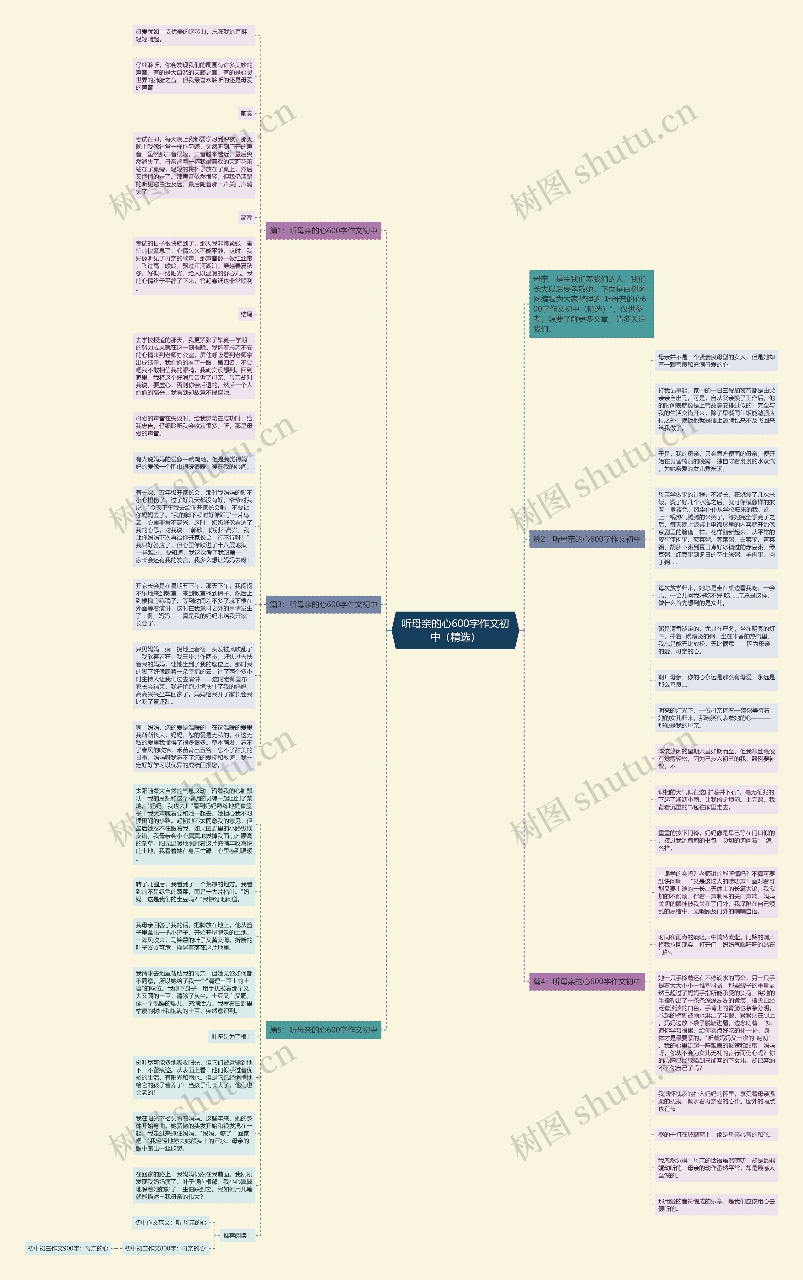 听母亲的心600字作文初中（精选）思维导图