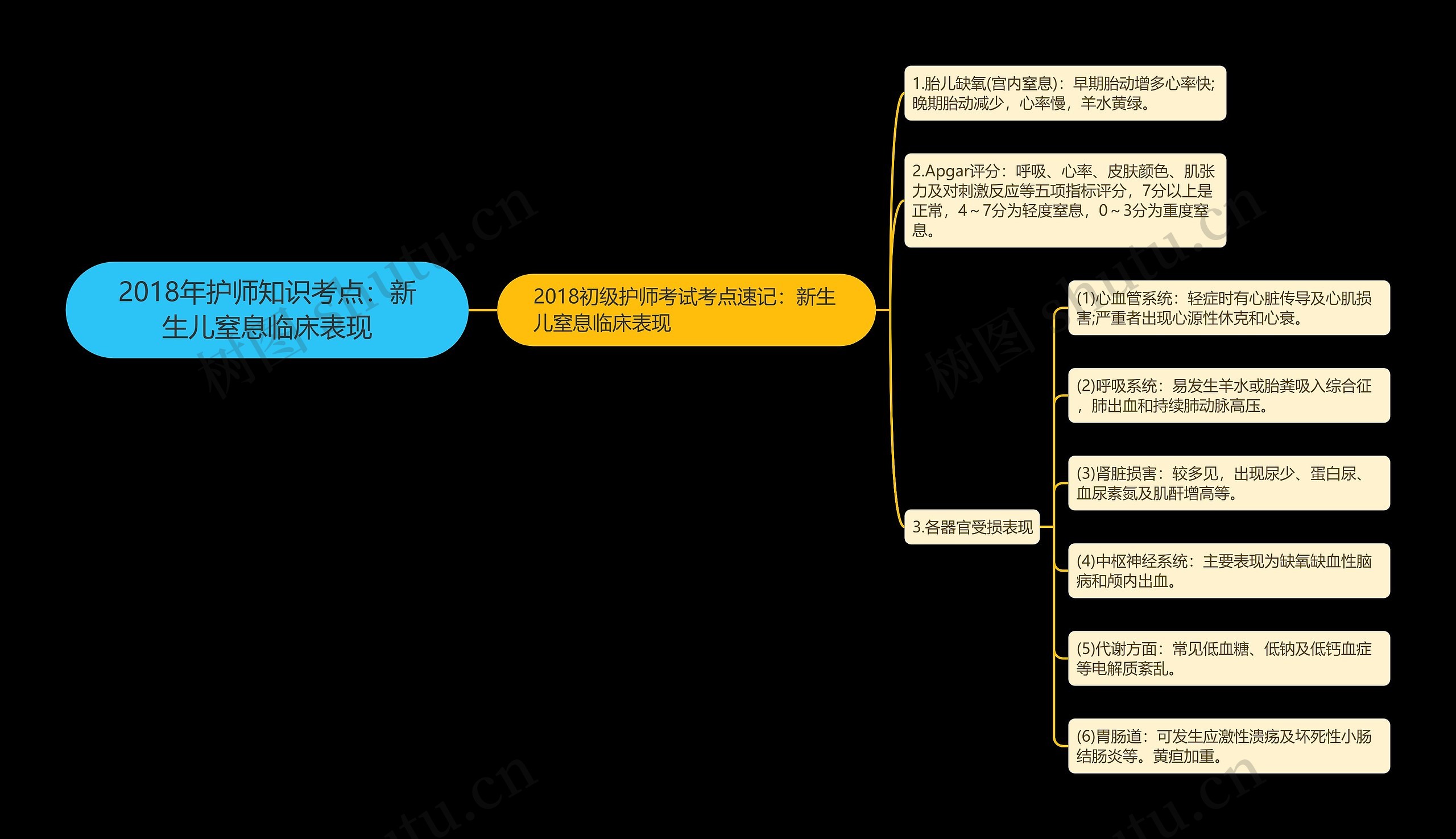 2018年护师知识考点：新生儿窒息临床表现思维导图