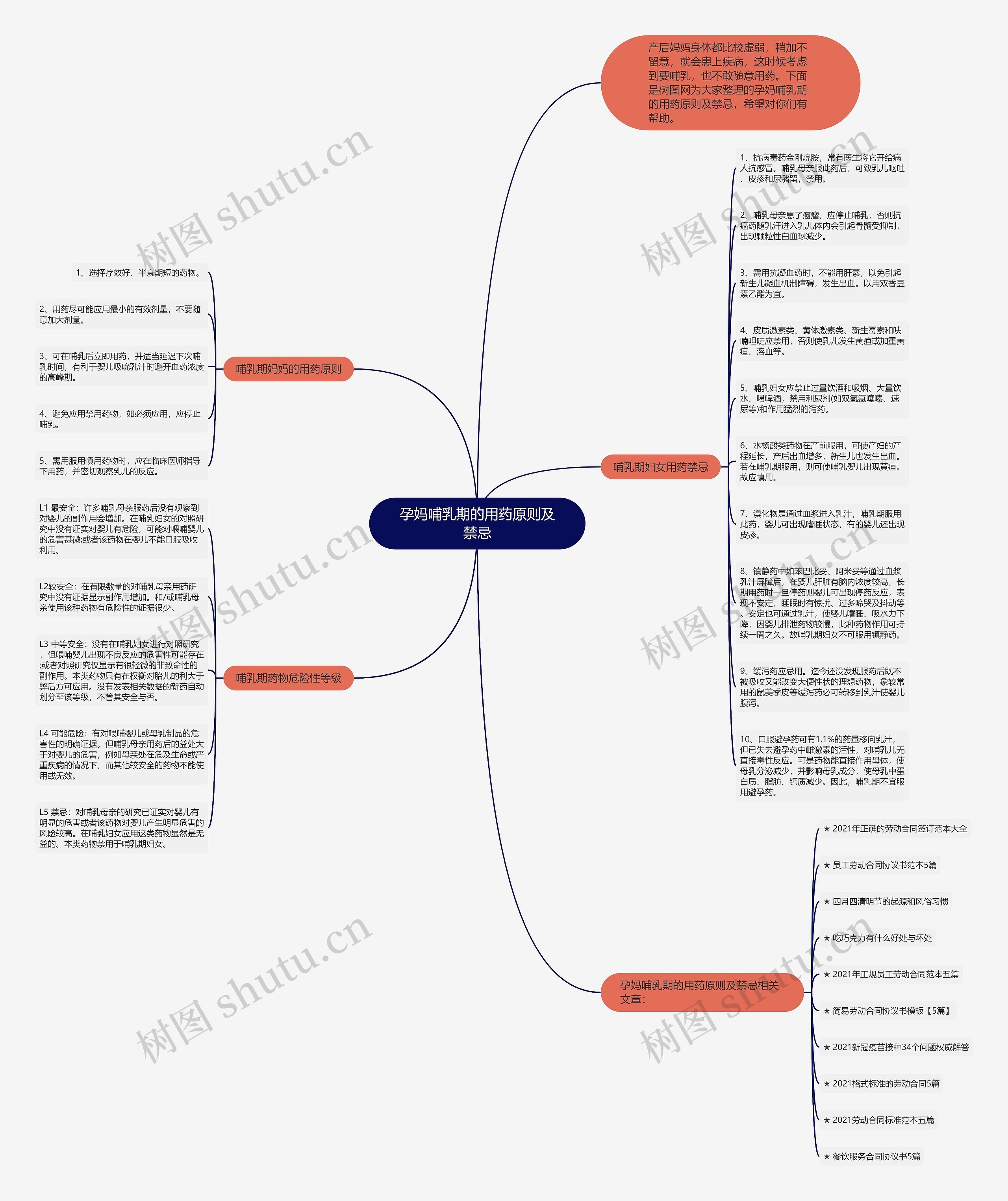 孕妈哺乳期的用药原则及禁忌思维导图