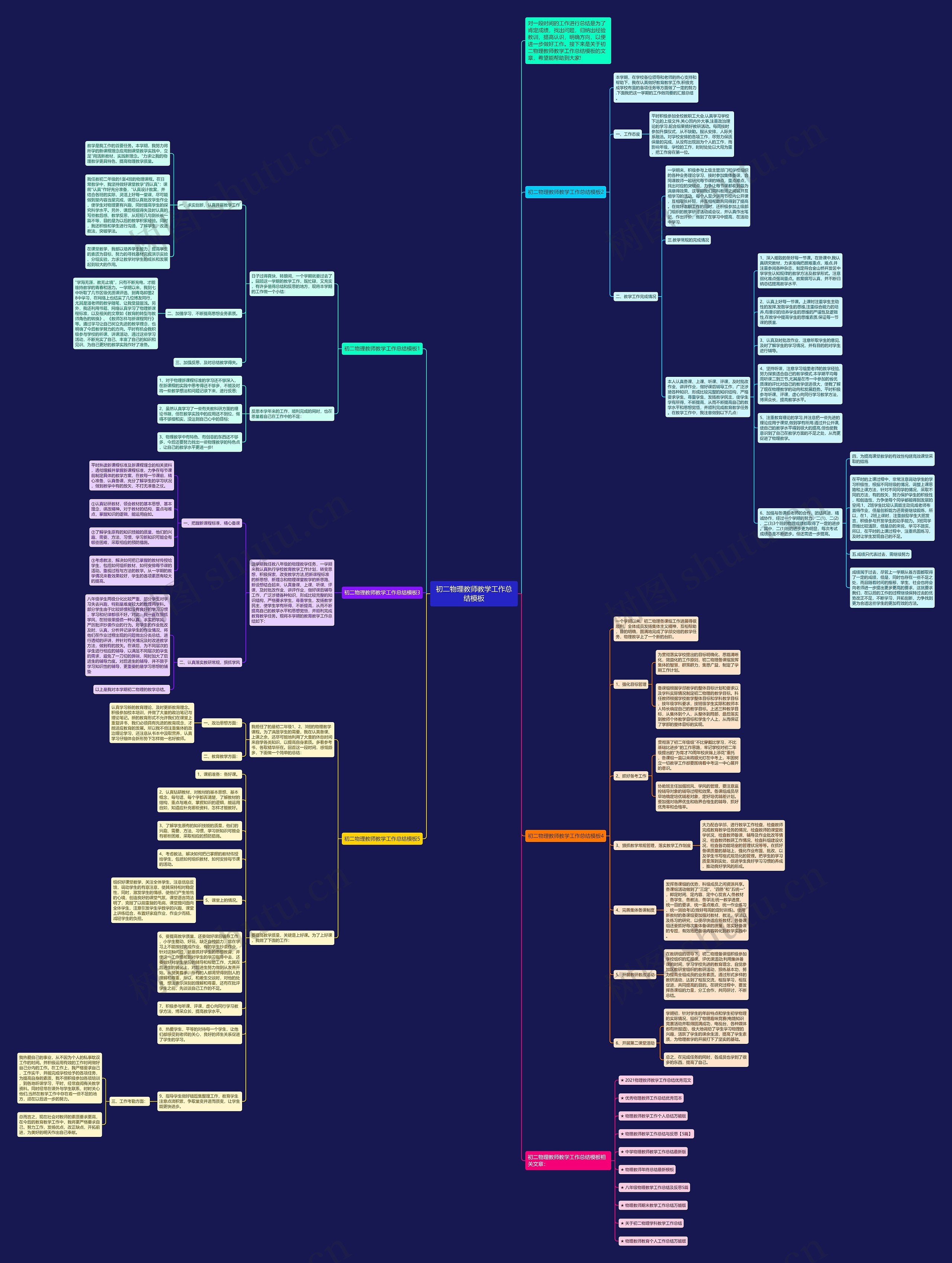 初二物理教师教学工作总结思维导图