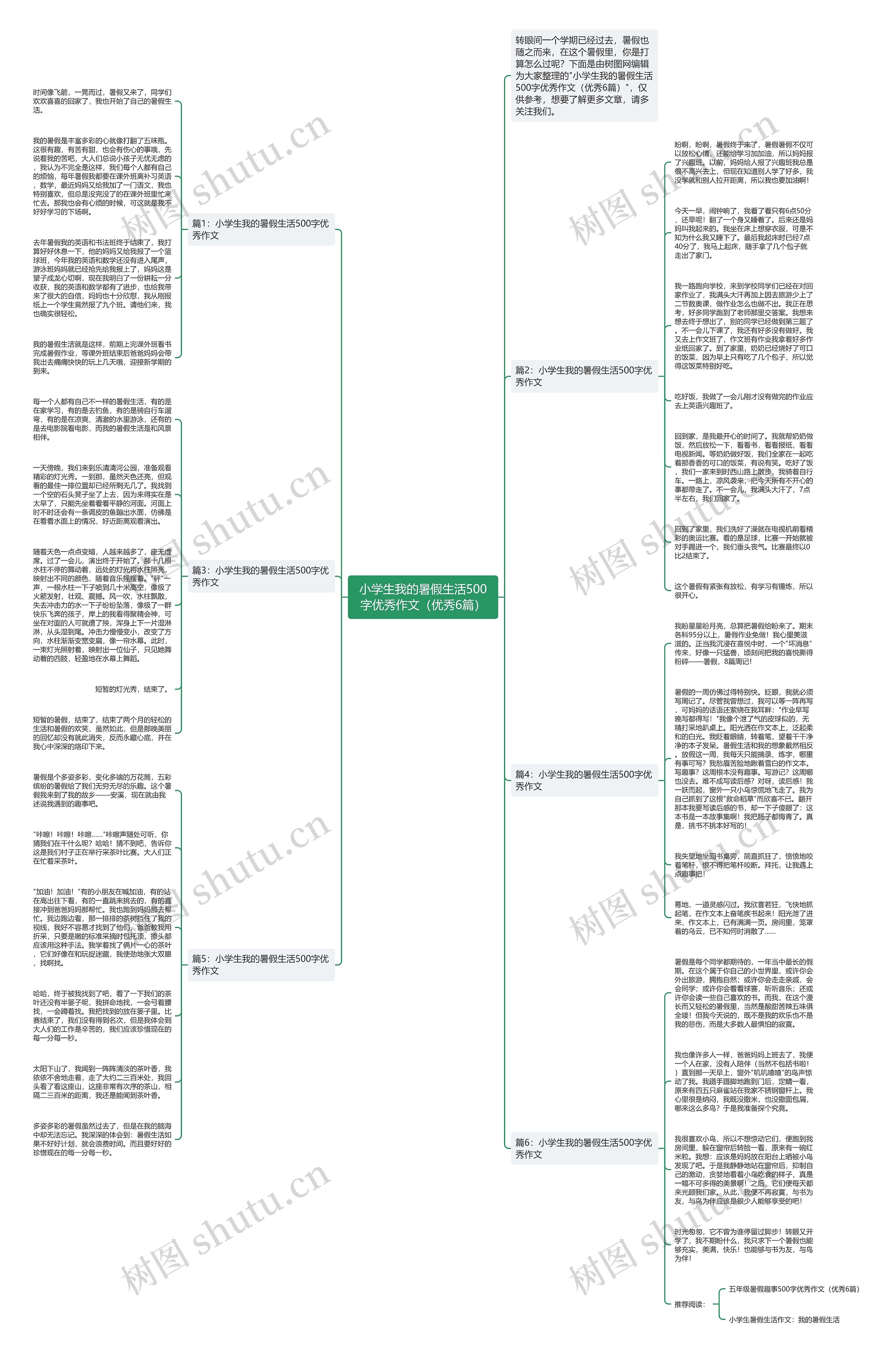 小学生我的暑假生活500字优秀作文（优秀6篇）思维导图