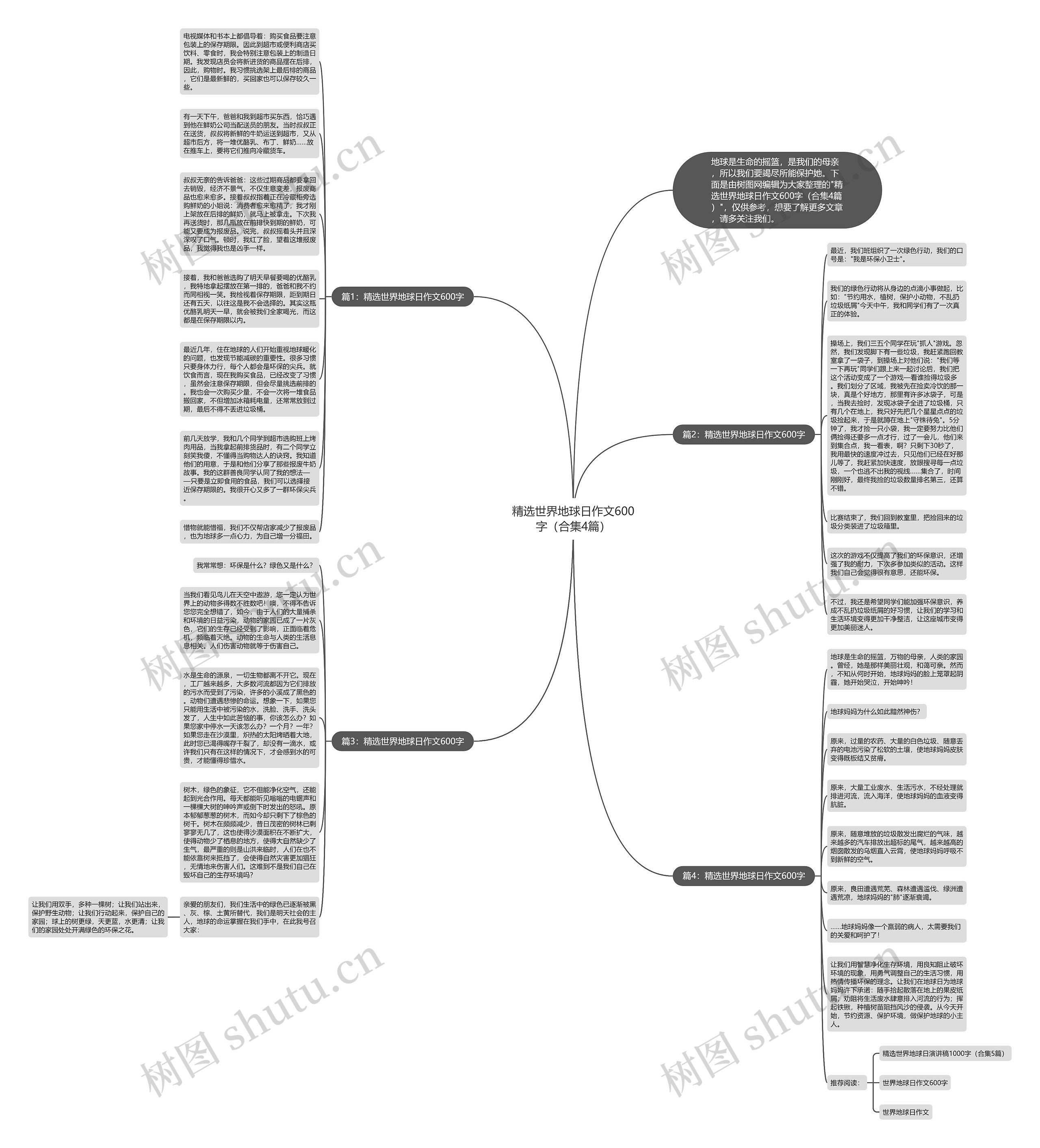 精选世界地球日作文600字（合集4篇）思维导图