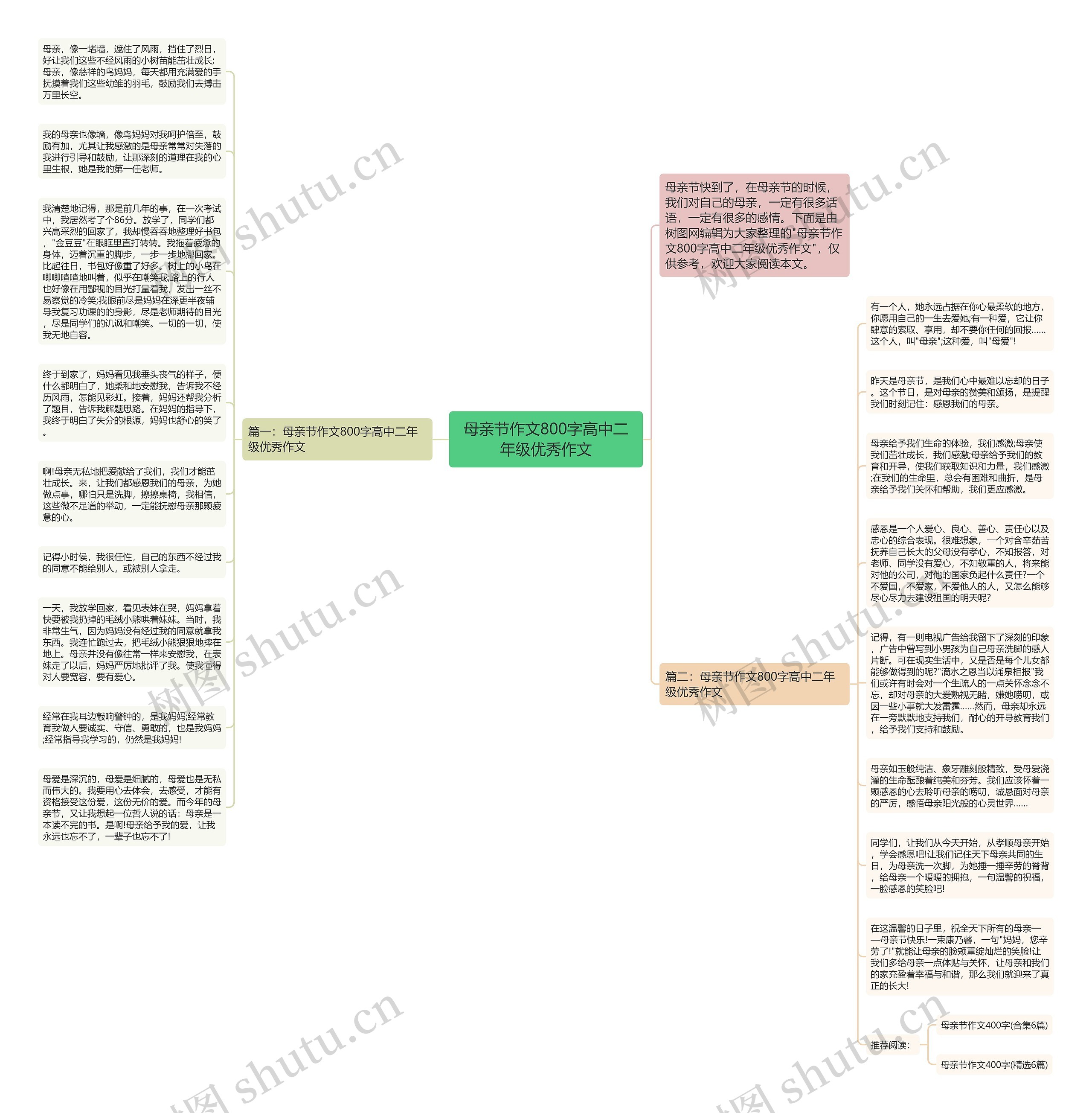 母亲节作文800字高中二年级优秀作文思维导图