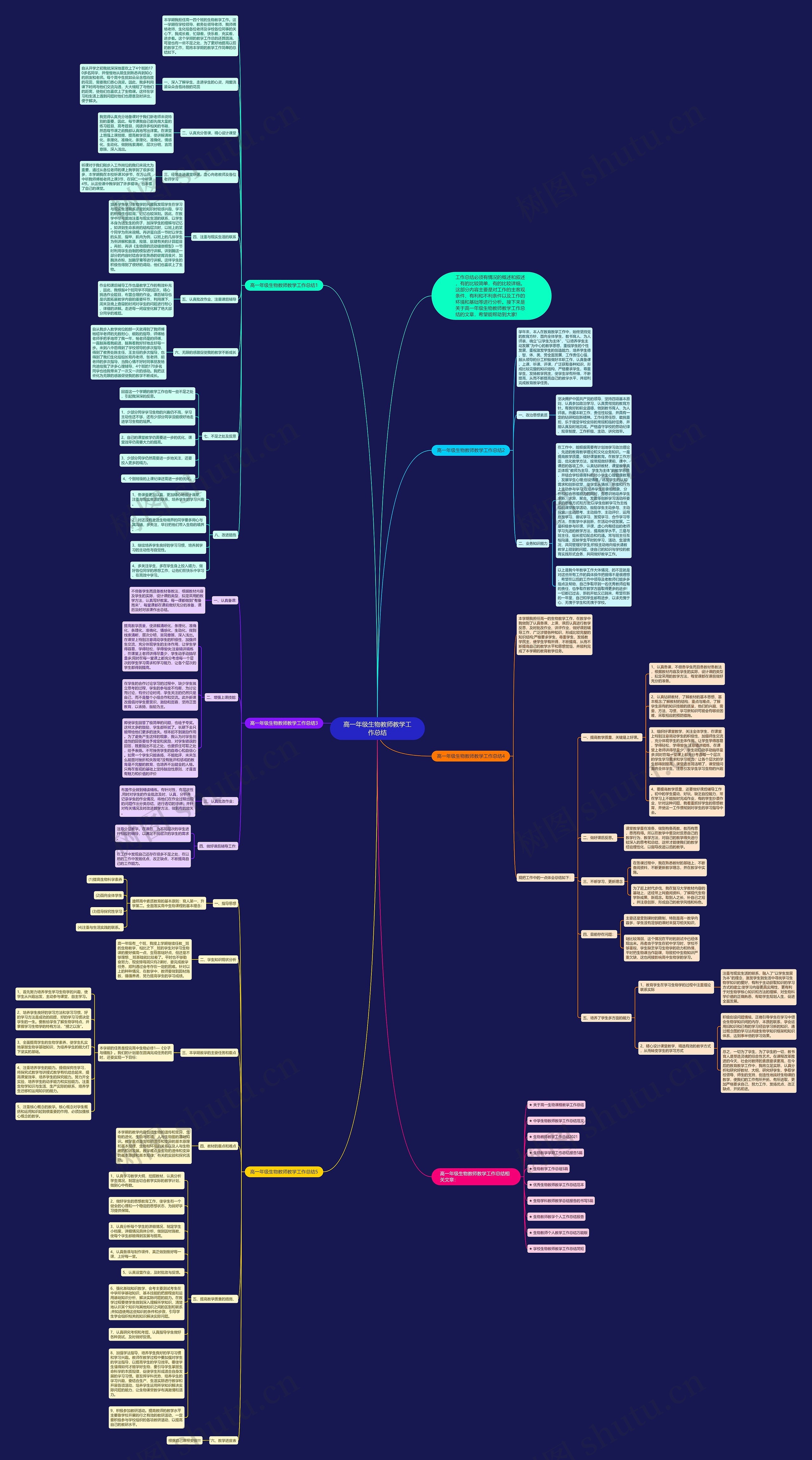 高一年级生物教师教学工作总结思维导图