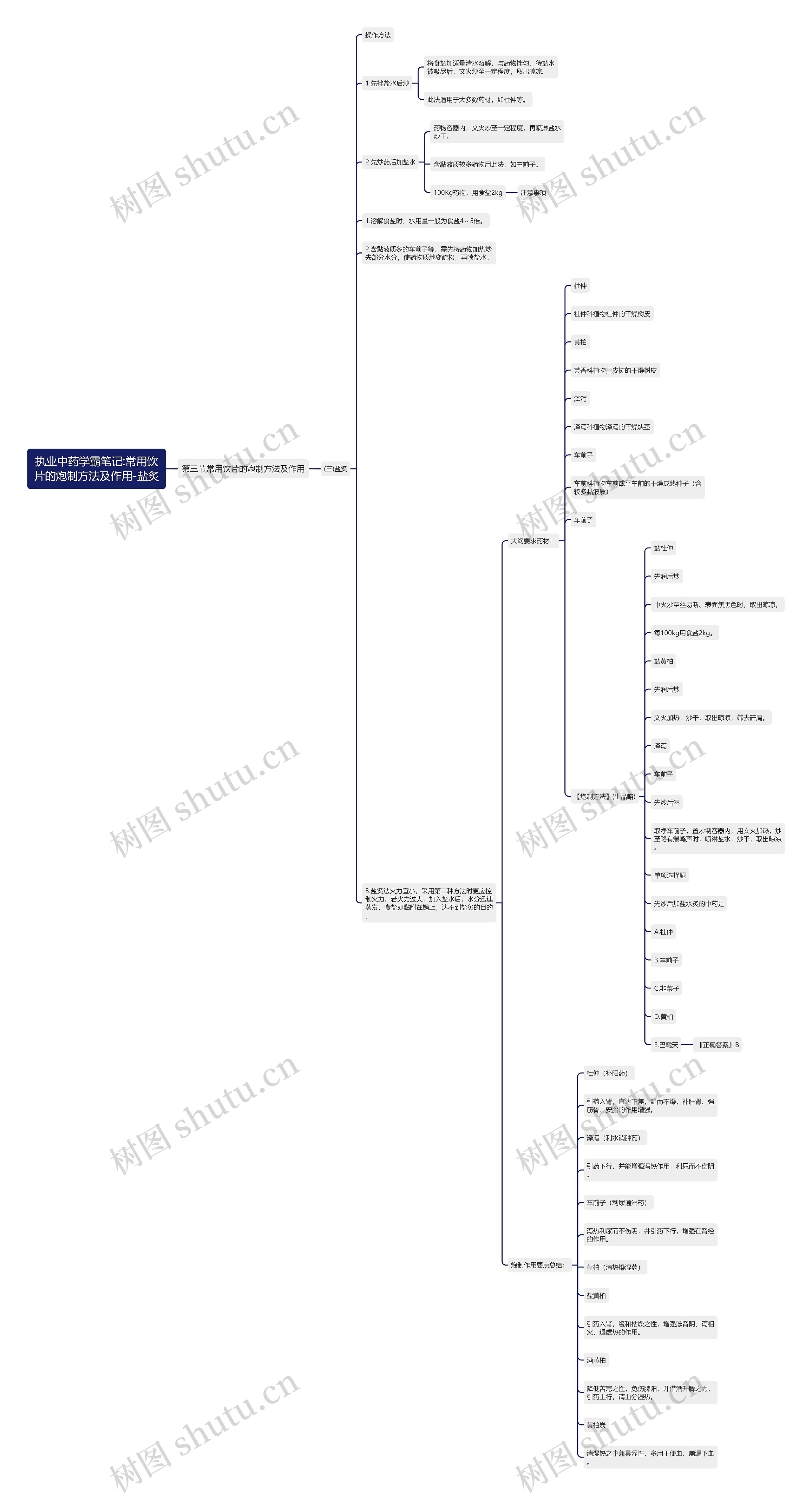 执业中药学霸笔记:常用饮片的炮制方法及作用-盐炙思维导图