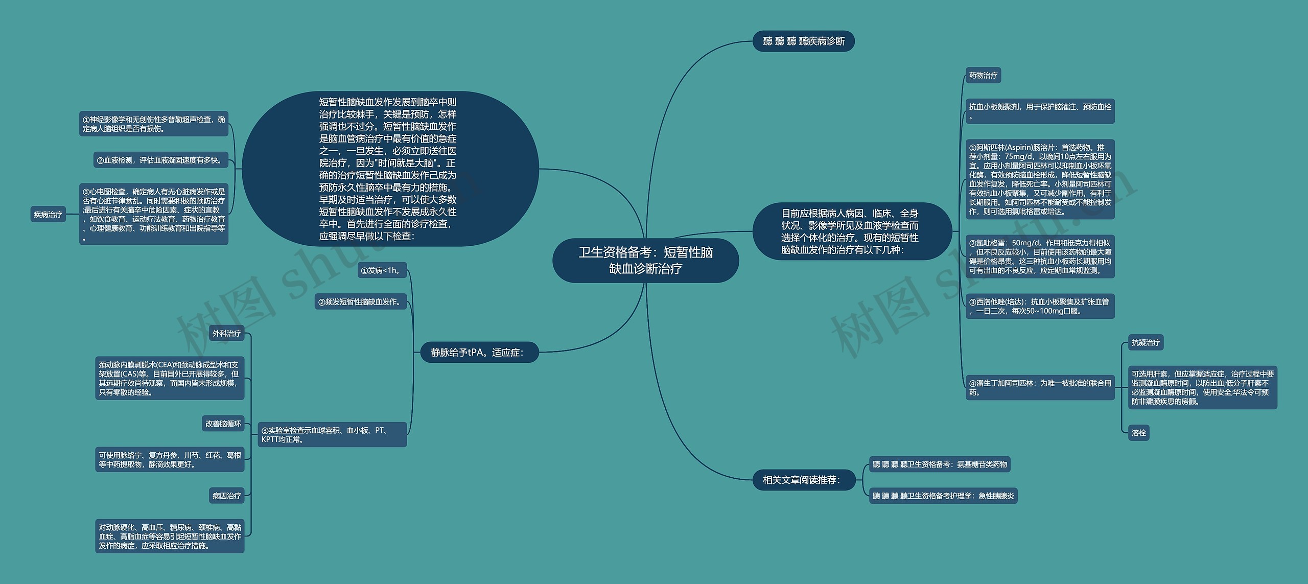 卫生资格备考：短暂性脑缺血诊断治疗思维导图