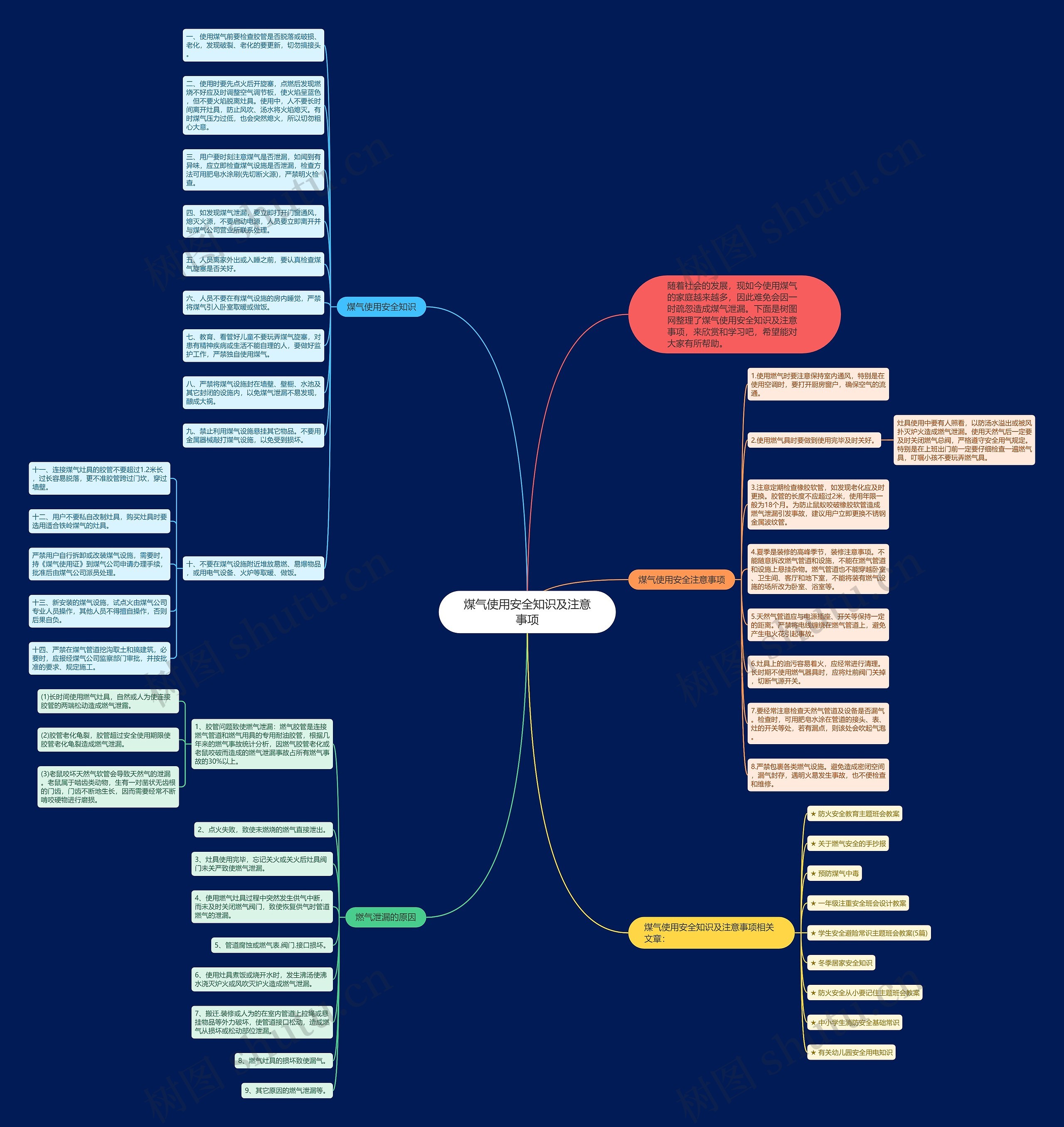 煤气使用安全知识及注意事项思维导图