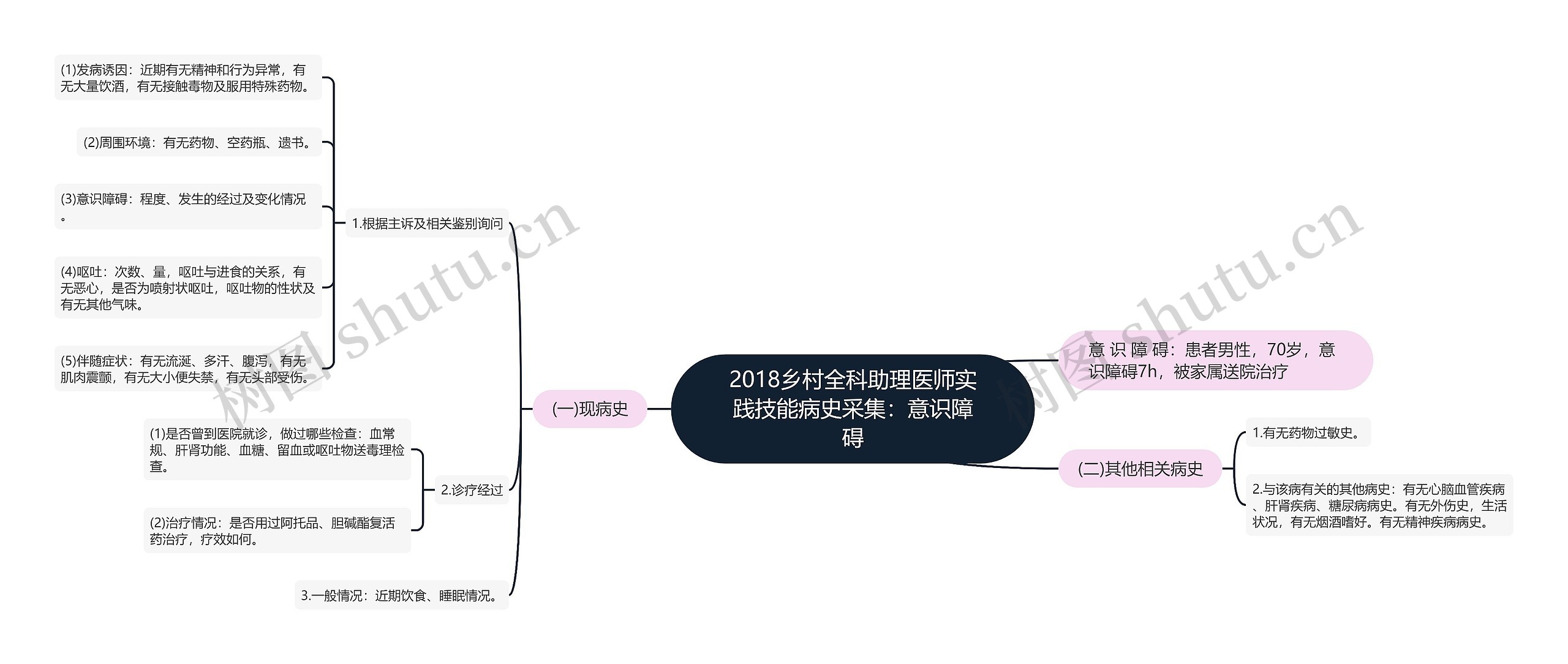 2018乡村全科助理医师实践技能病史采集：意识障碍思维导图