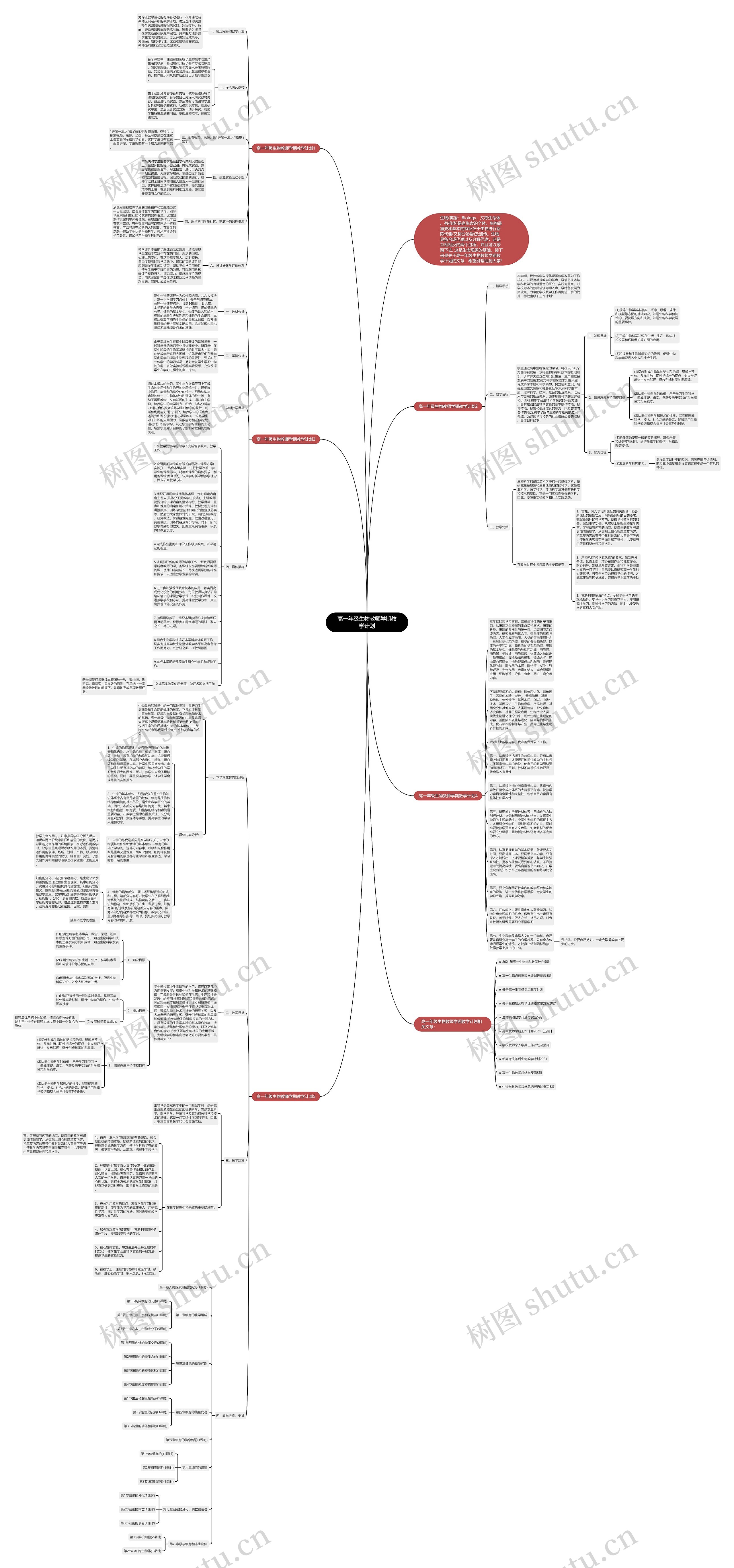 高一年级生物教师学期教学计划思维导图