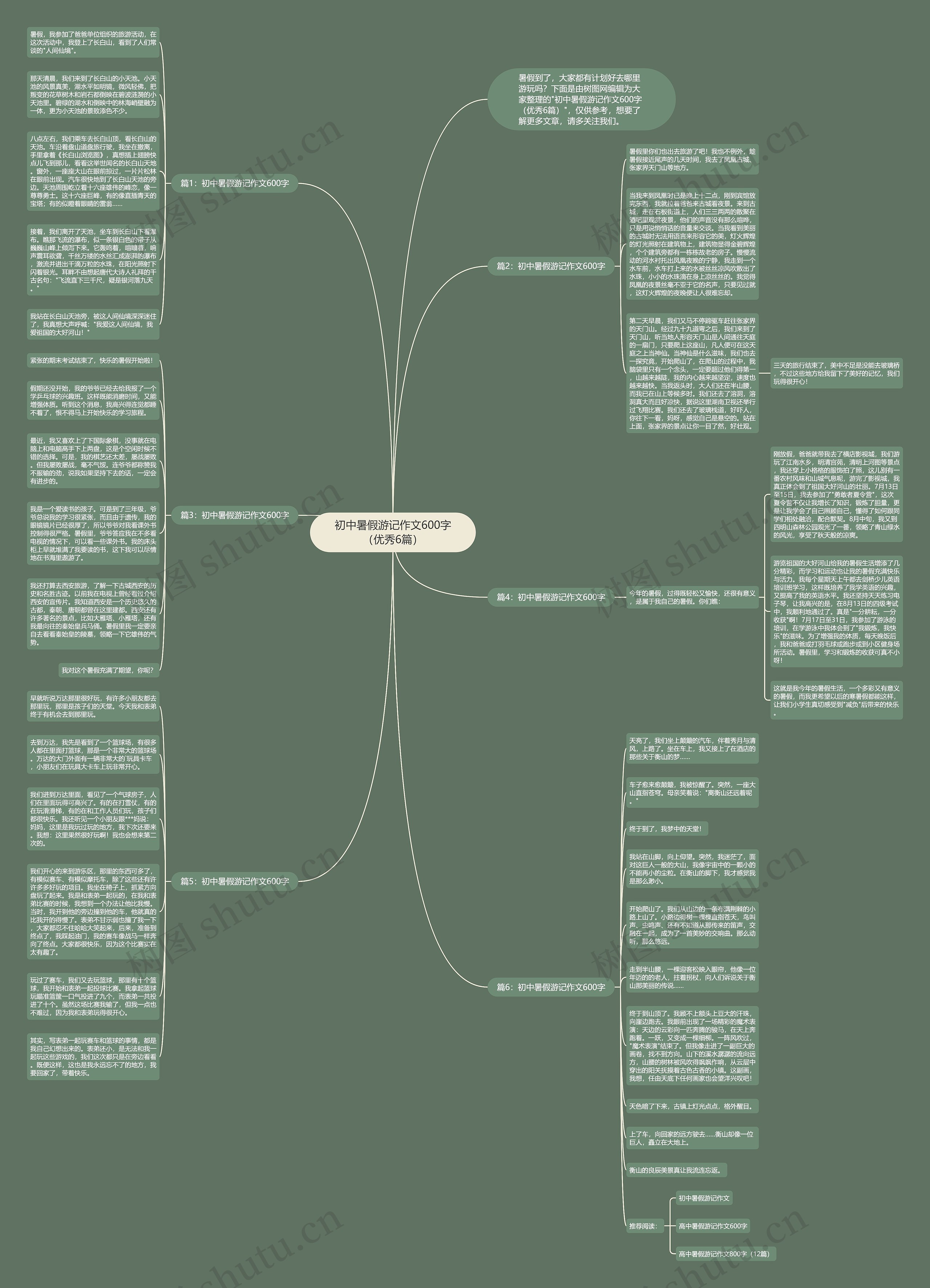 初中暑假游记作文600字（优秀6篇）思维导图