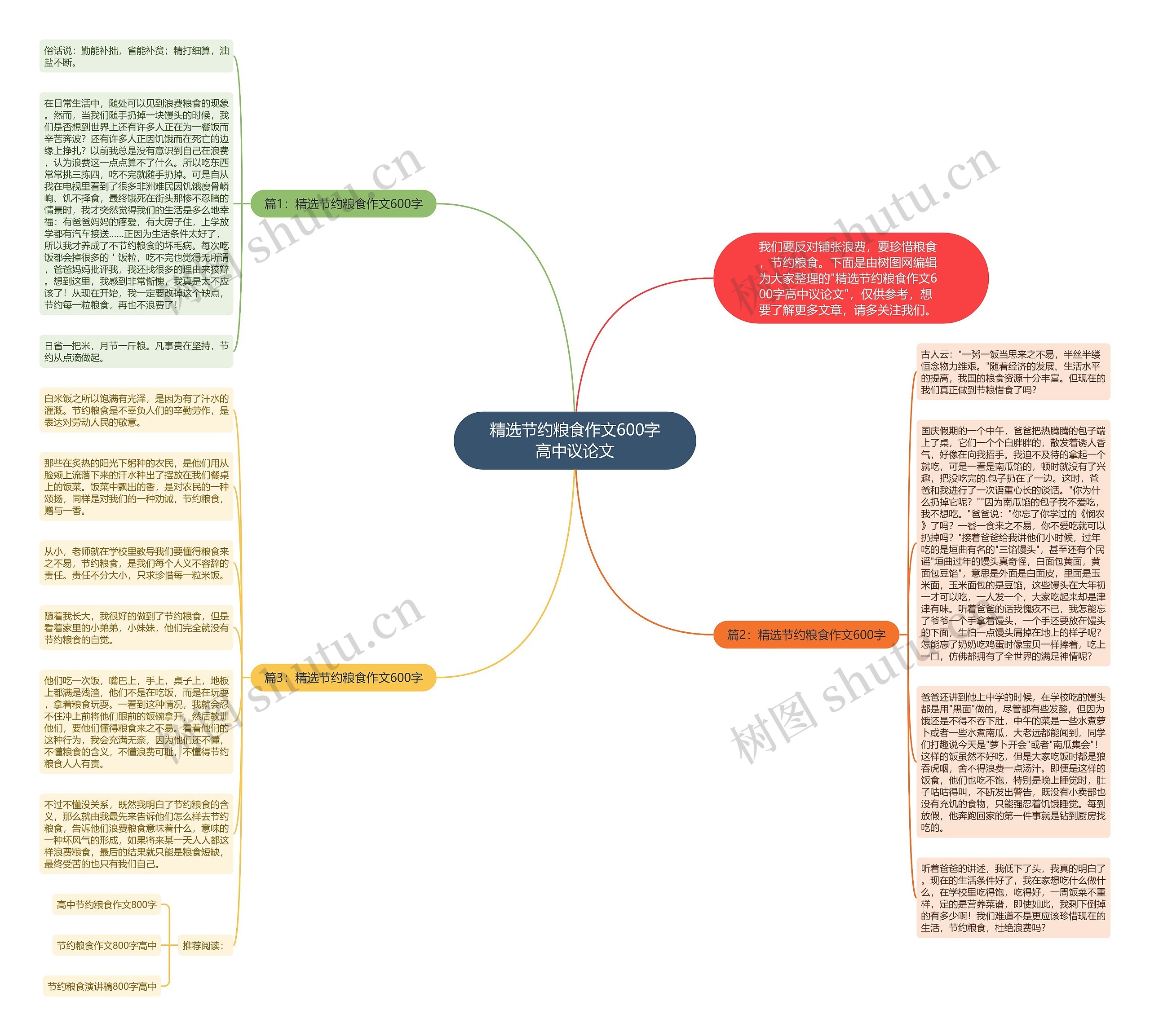 精选节约粮食作文600字高中议论文思维导图