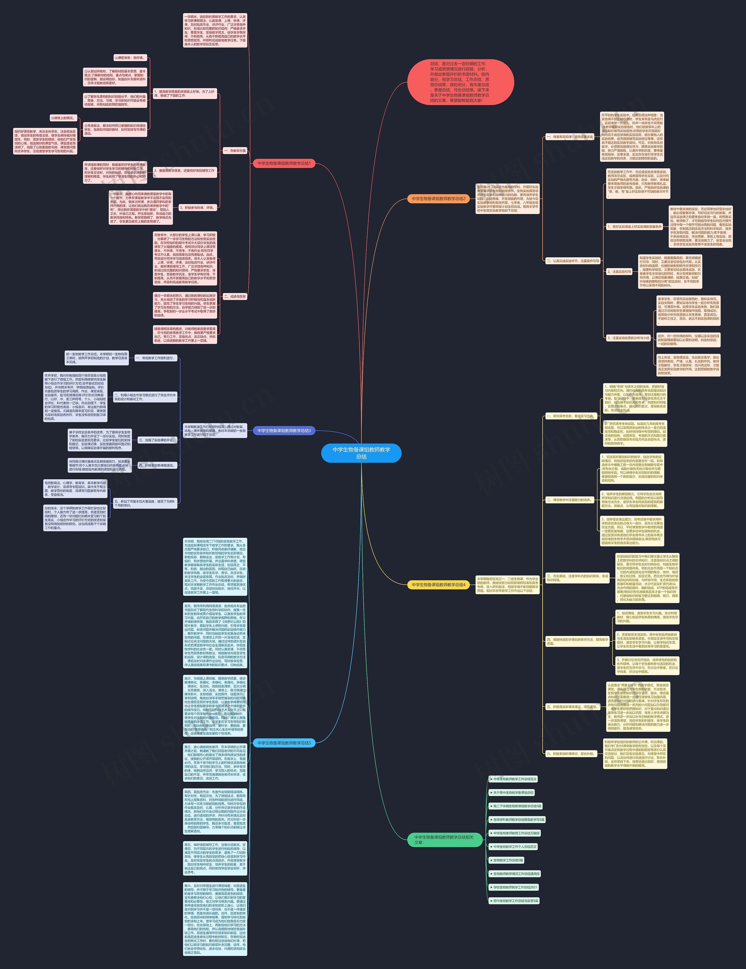 中学生物备课组教师教学总结思维导图