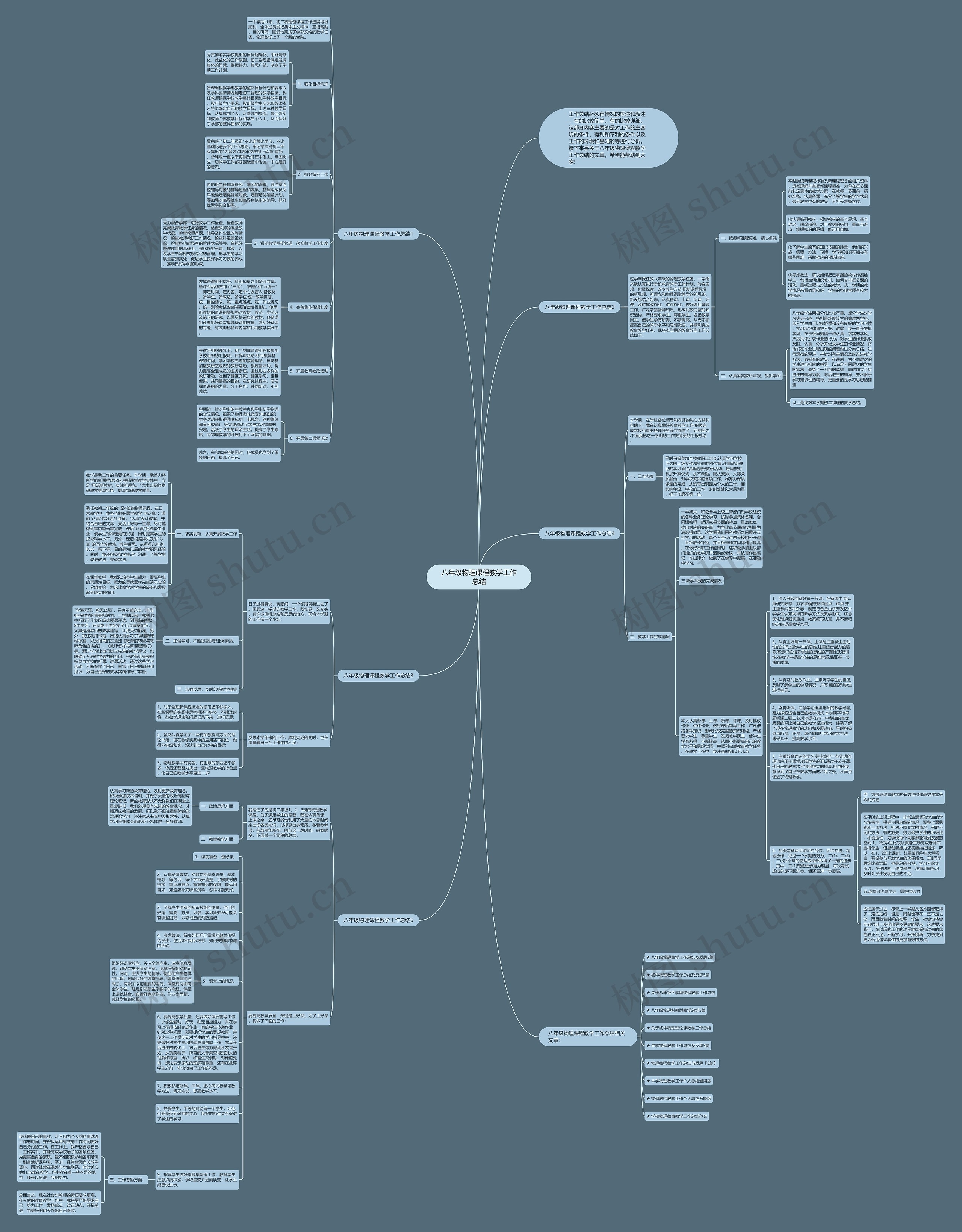 八年级物理课程教学工作总结思维导图