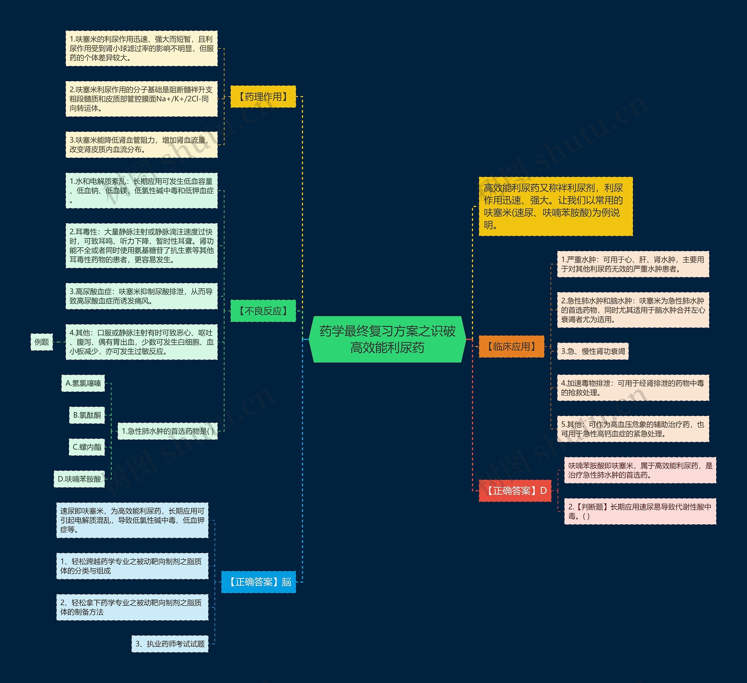 药学最终复习方案之识破高效能利尿药思维导图