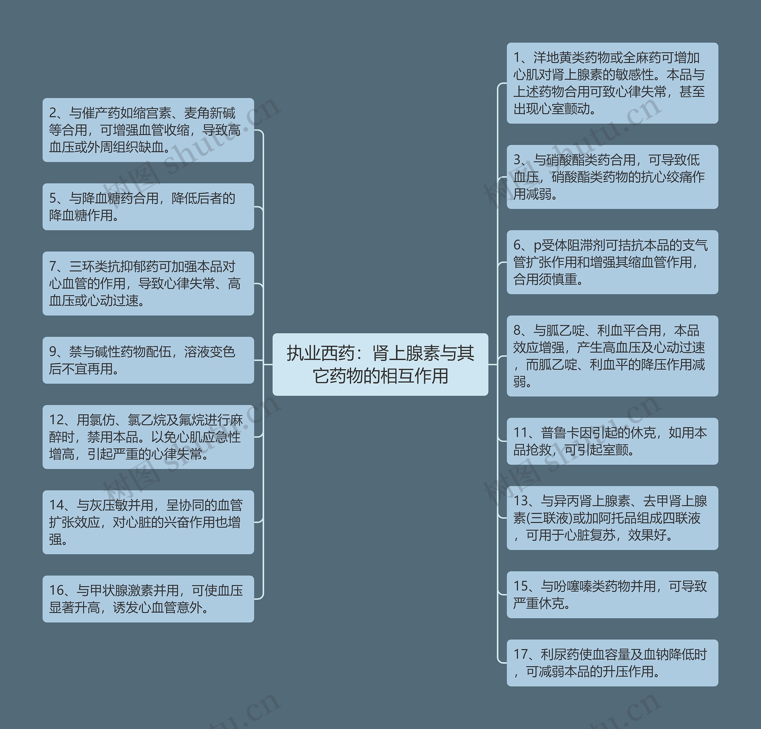 执业西药：肾上腺素与其它药物的相互作用思维导图