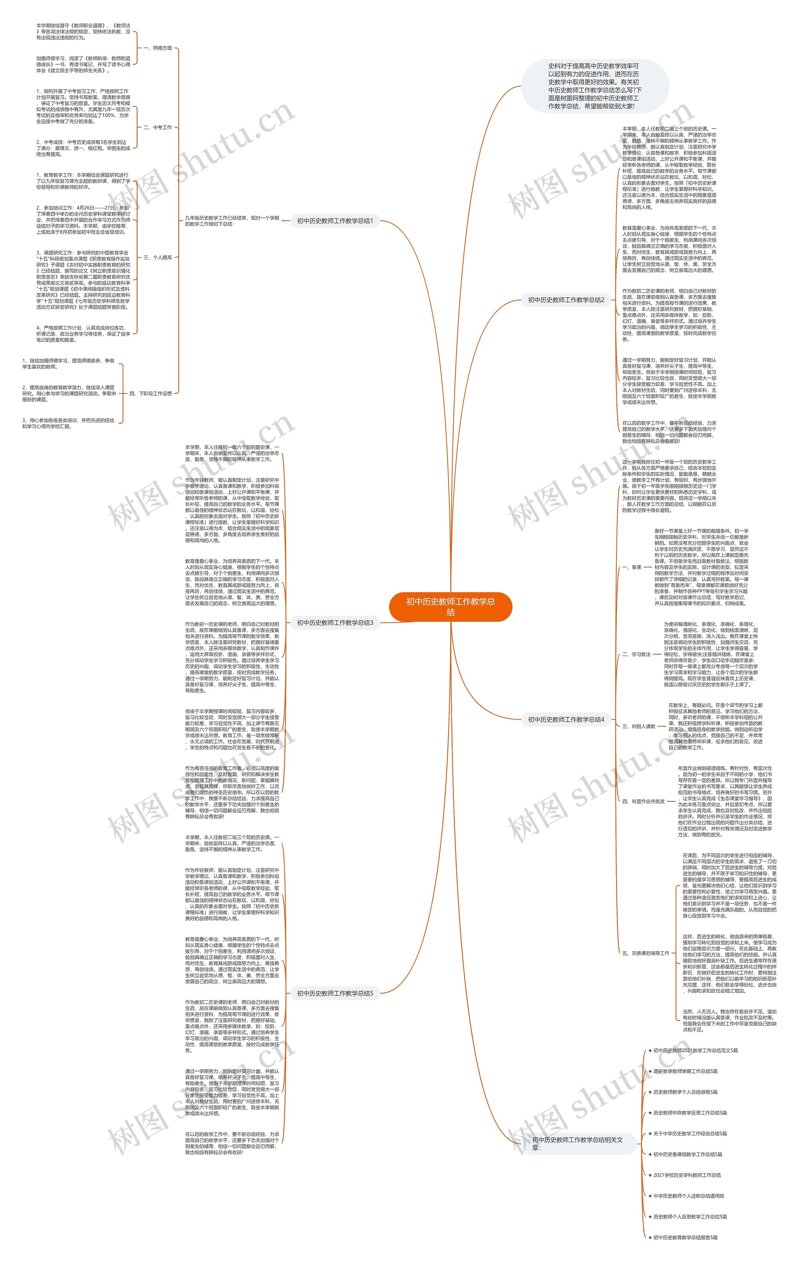 初中历史教师工作教学总结思维导图