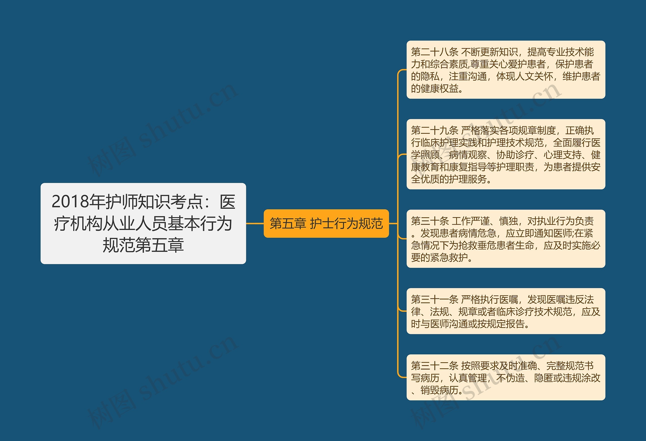 2018年护师知识考点：医疗机构从业人员基本行为规范第五章思维导图