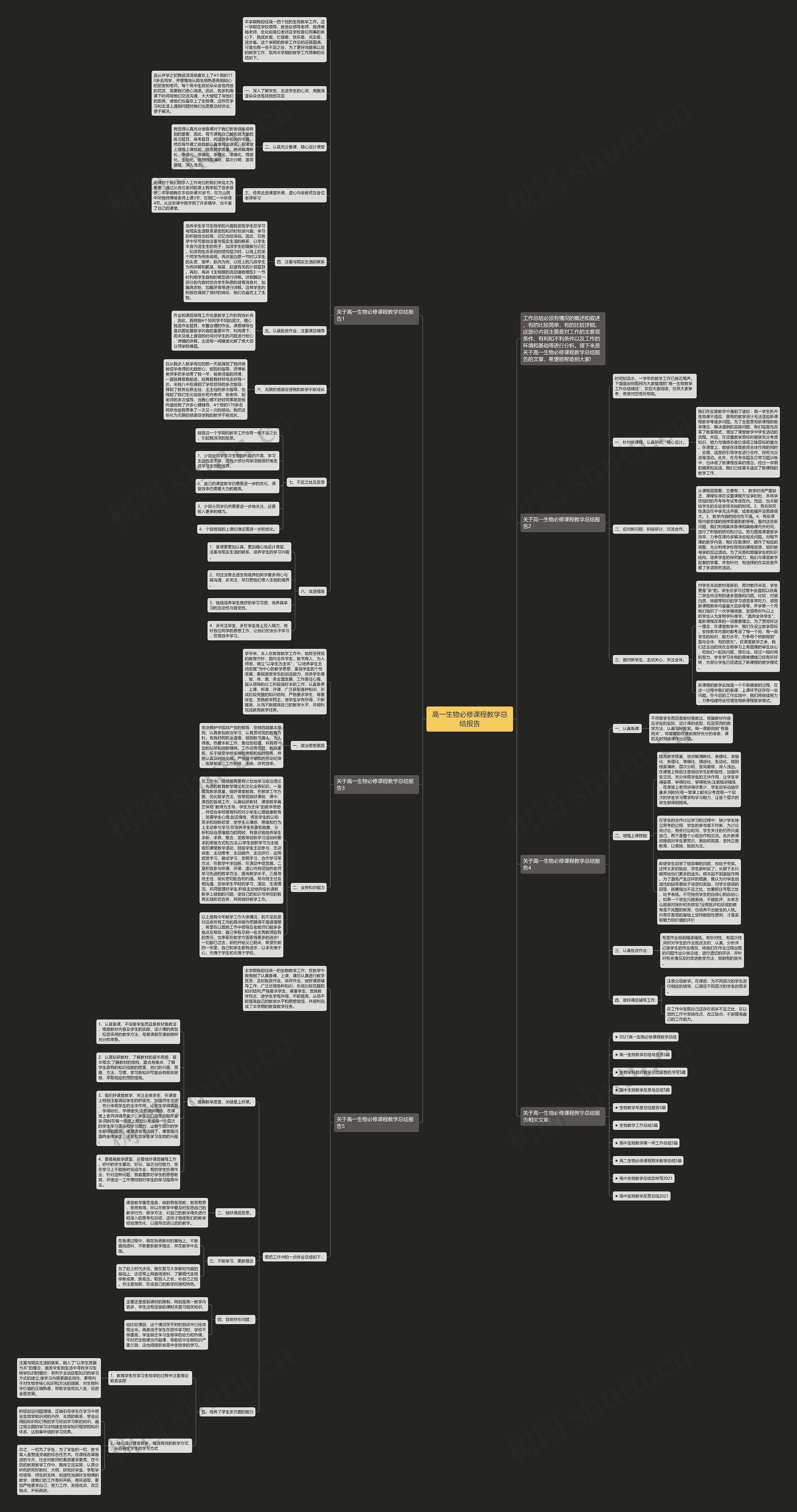 高一生物必修课程教学总结报告思维导图