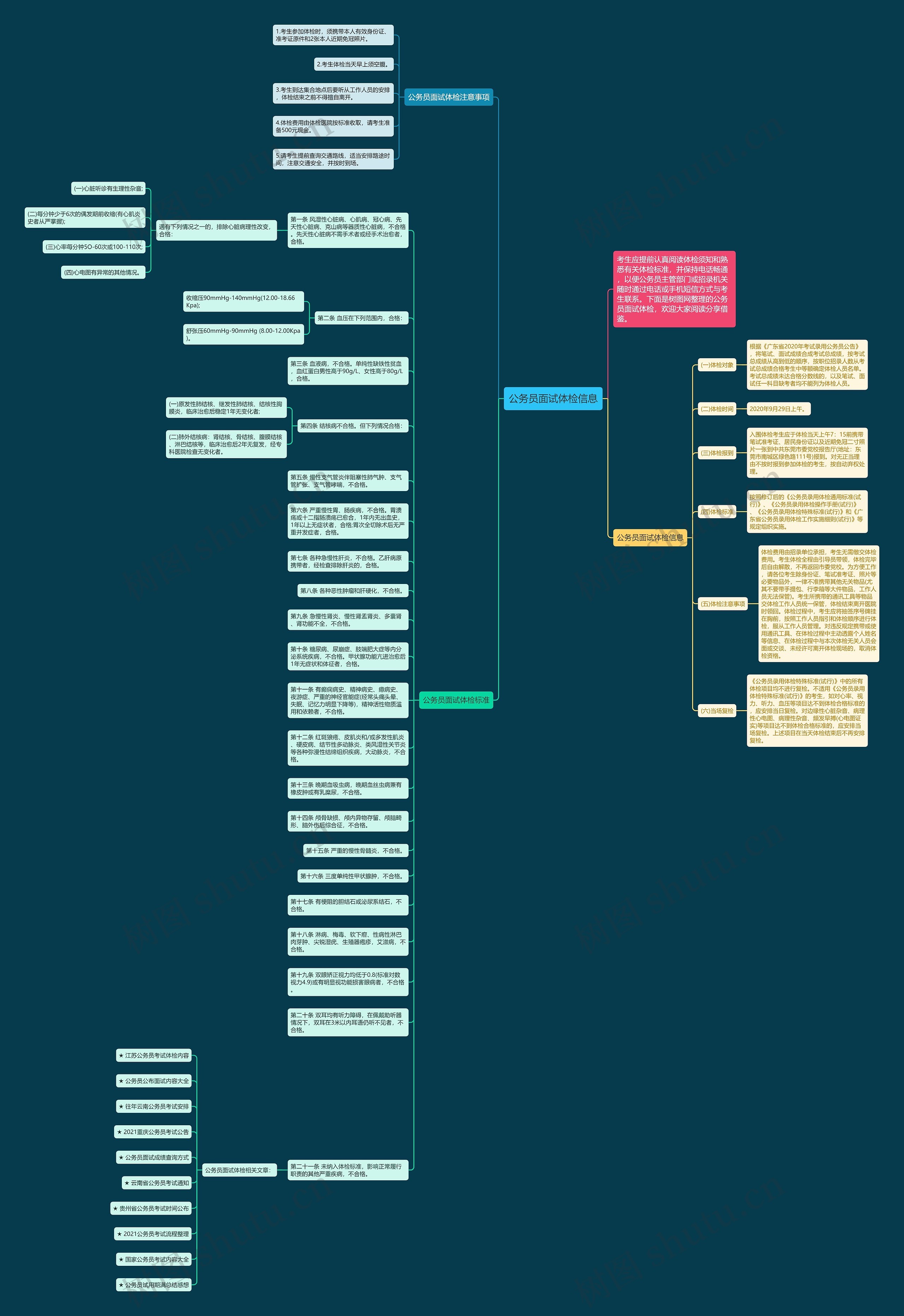 公务员面试体检信息思维导图