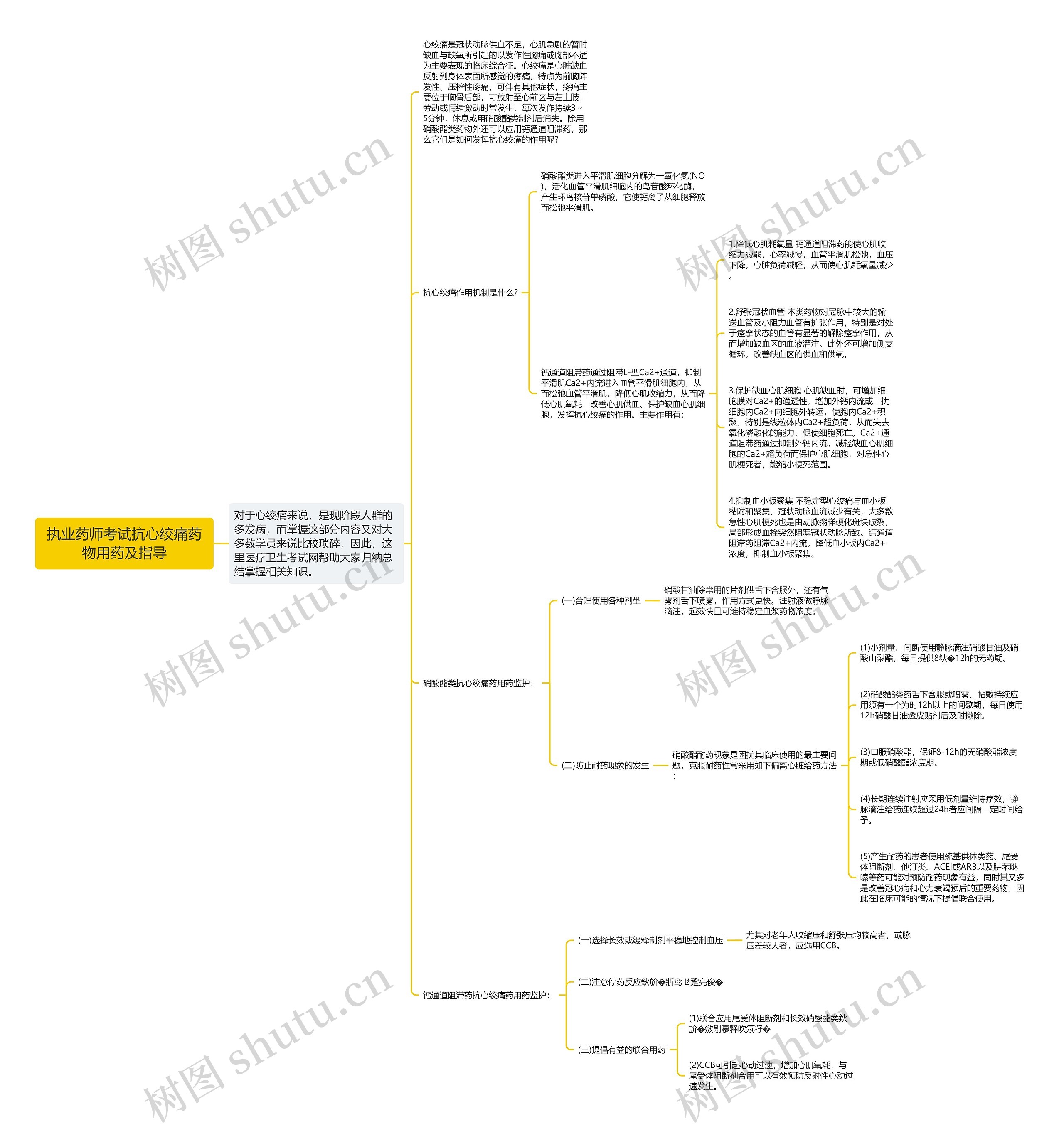 执业药师考试抗心绞痛药物用药及指导思维导图