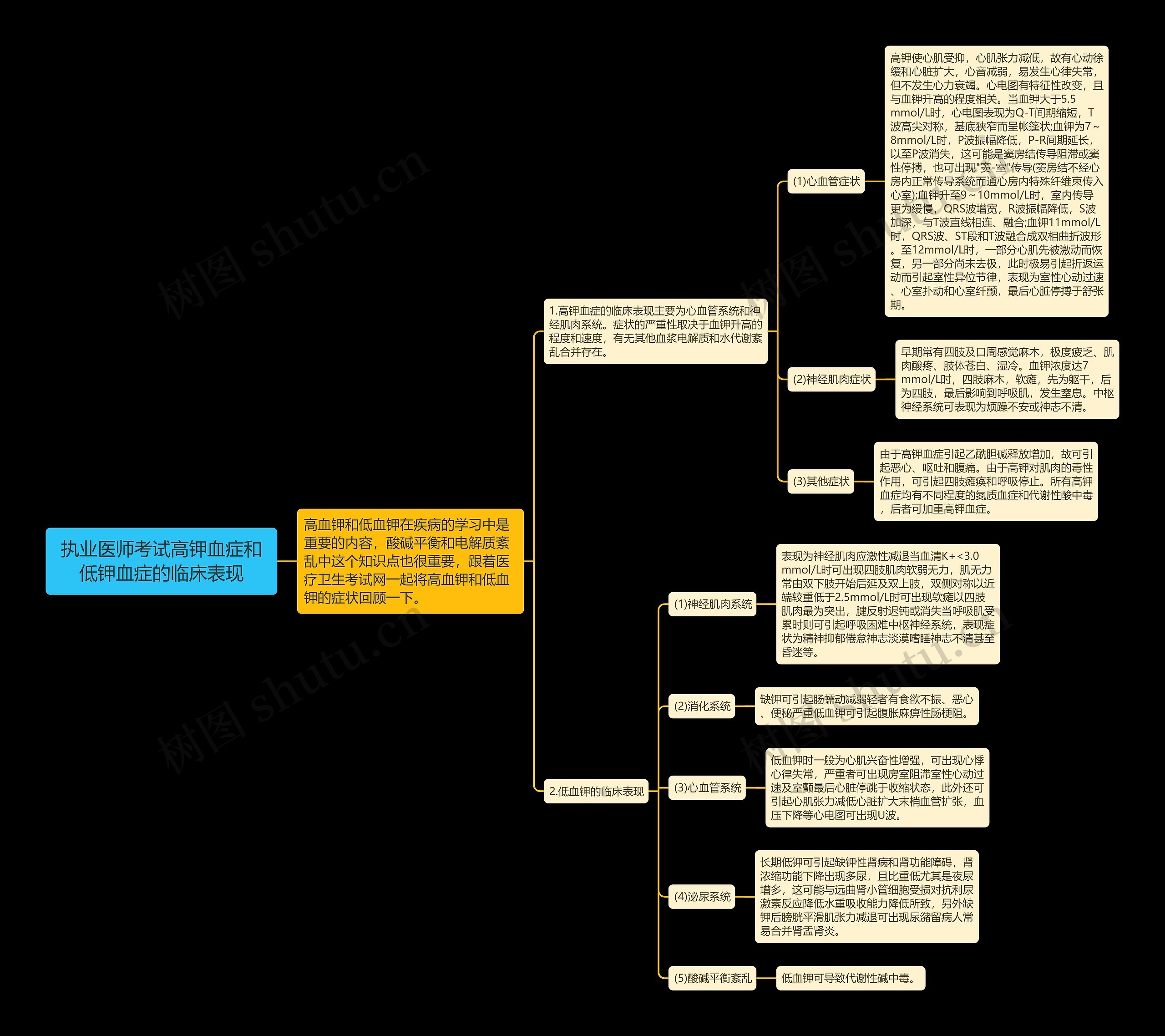 执业医师考试高钾血症和低钾血症的临床表现思维导图