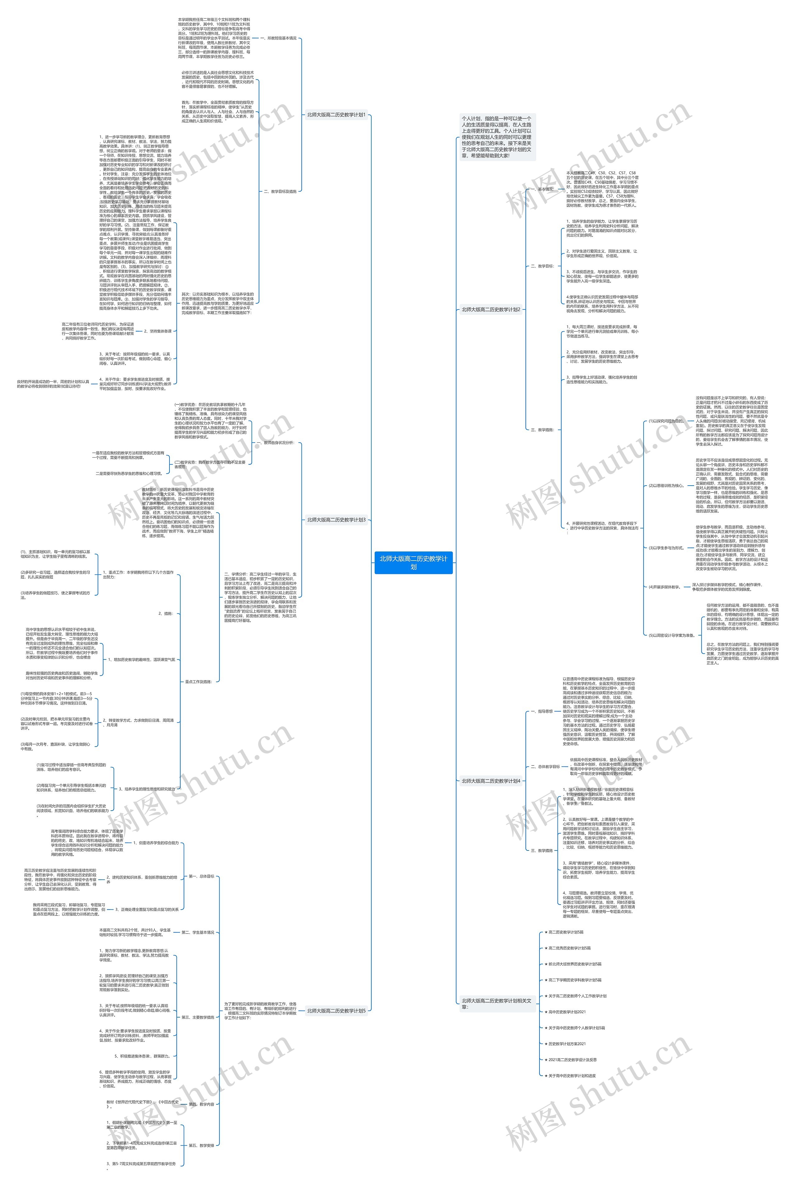 北师大版高二历史教学计划思维导图