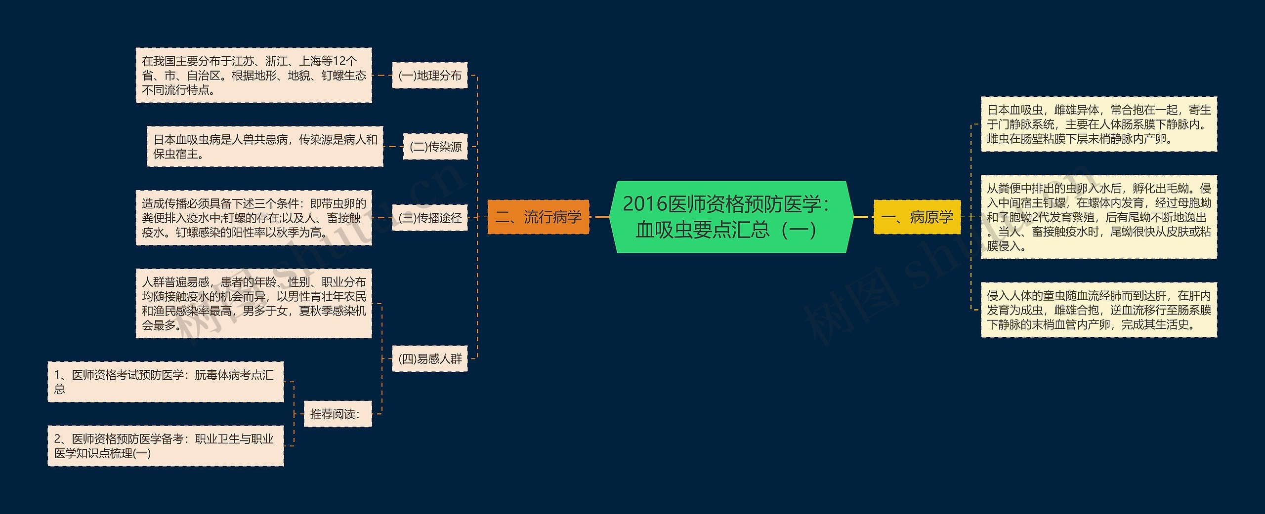 2016医师资格预防医学：血吸虫要点汇总（一）思维导图