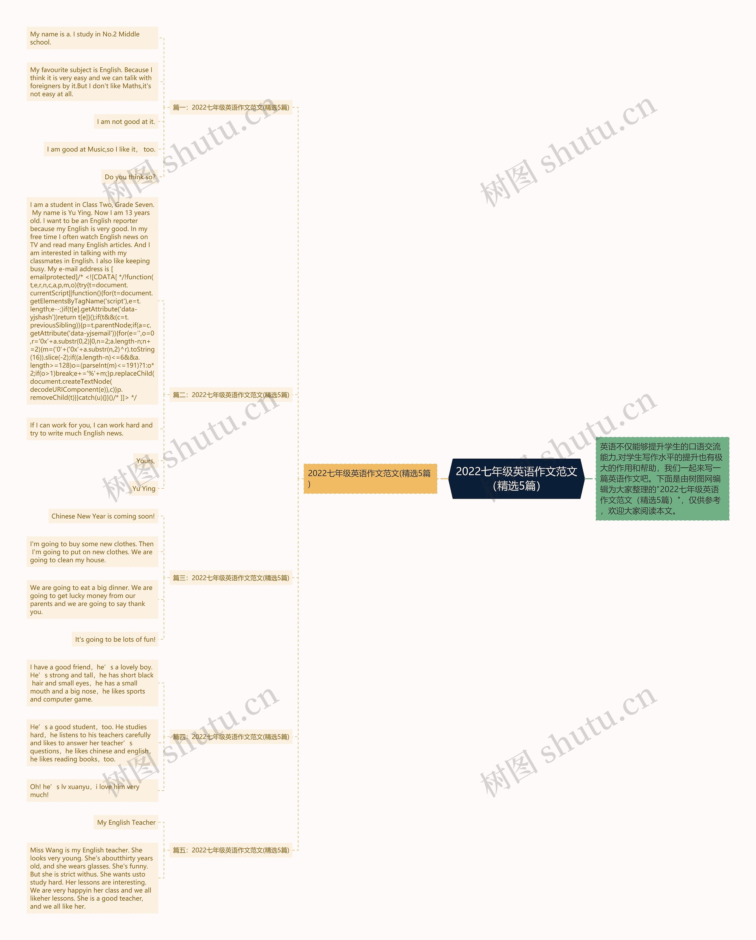 2022七年级英语作文范文（精选5篇）思维导图