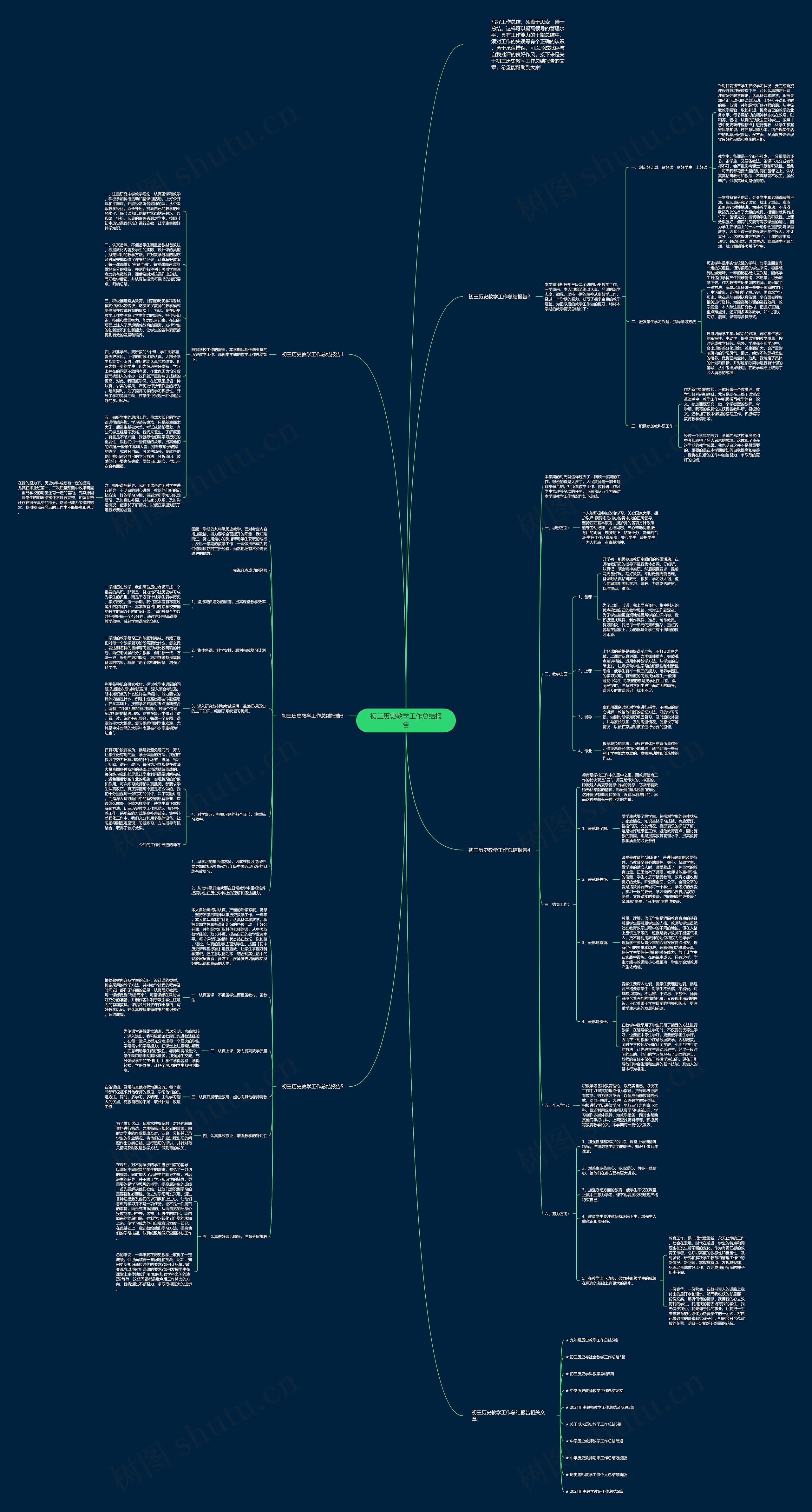 初三历史教学工作总结报告思维导图