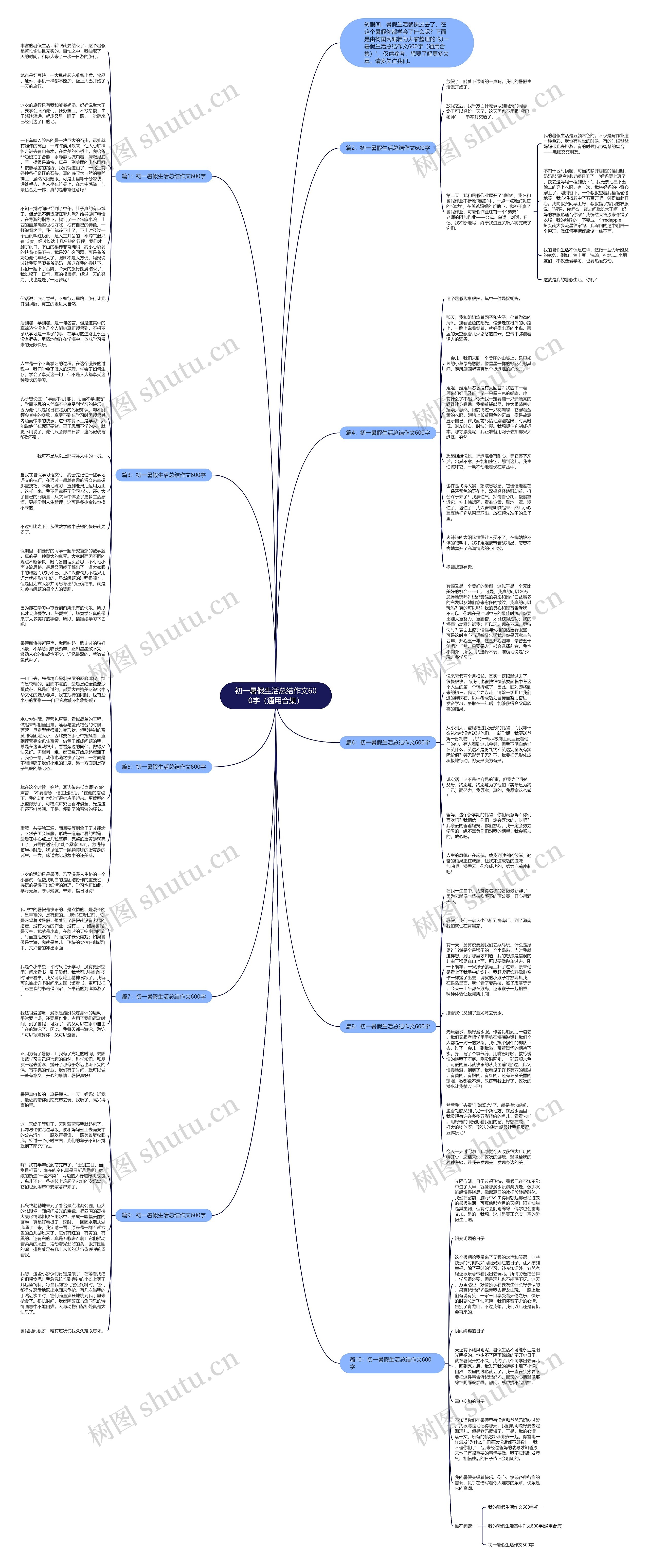 初一暑假生活总结作文600字（通用合集）思维导图