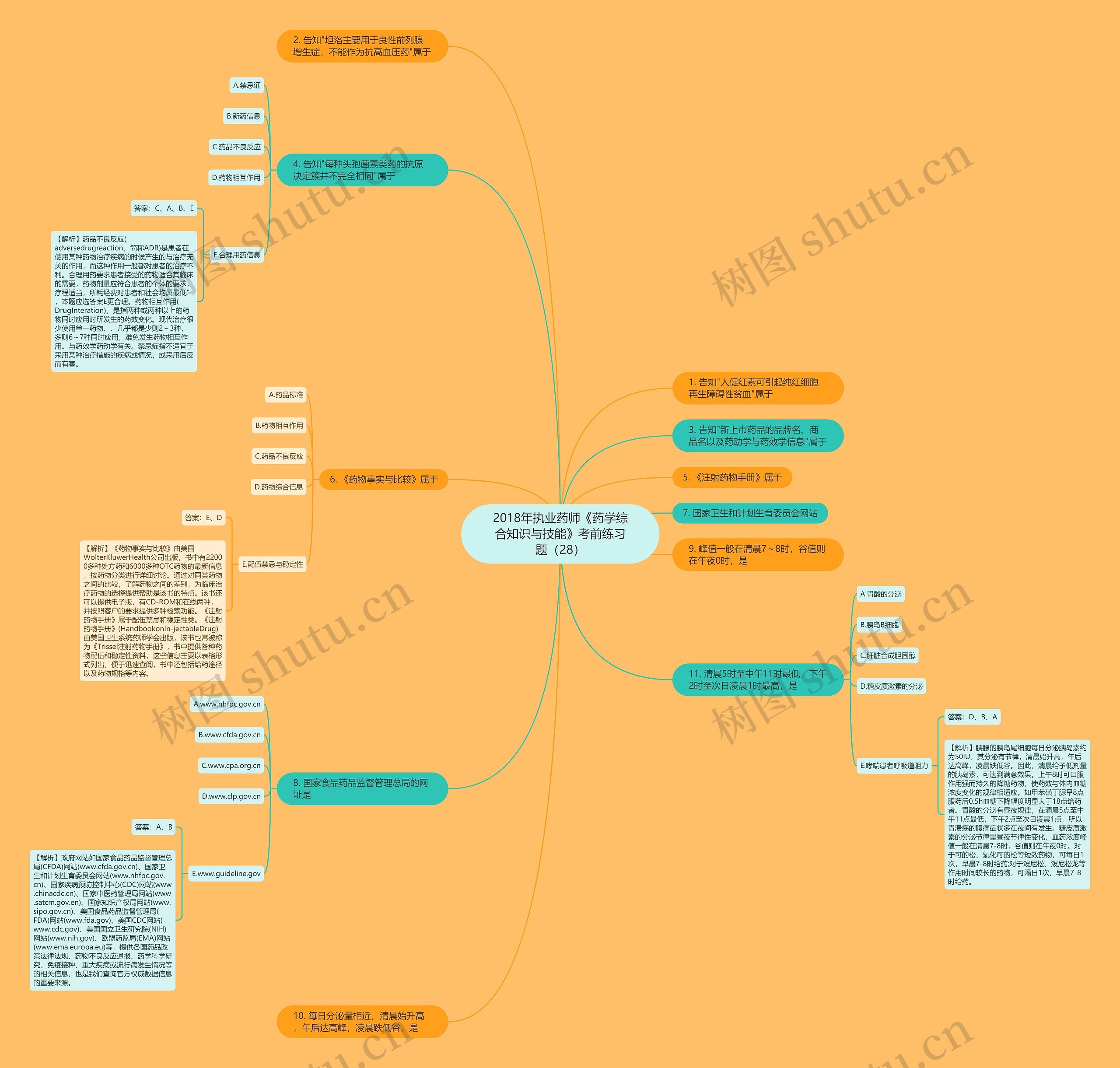 2018年执业药师《药学综合知识与技能》考前练习题（28）思维导图