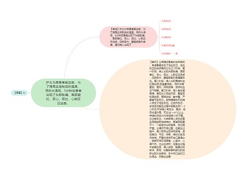 护士为某患者输血前，为了提高血液制品的温度，用热水浸泡，5分钟后患者出现了头部胀痛，面部潮红，恶心、呕吐，心前区压迫感，