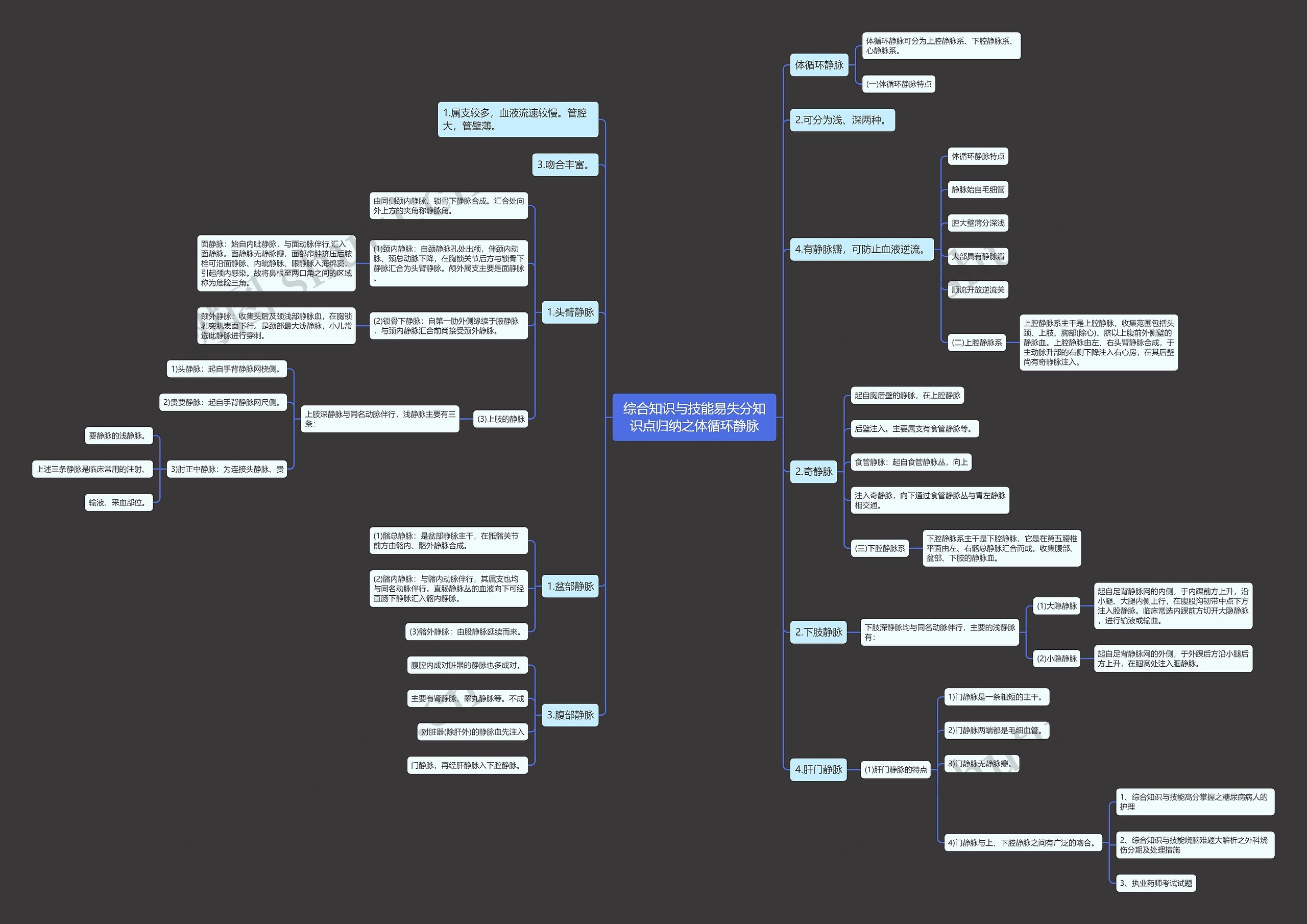 综合知识与技能易失分知识点归纳之体循环静脉思维导图