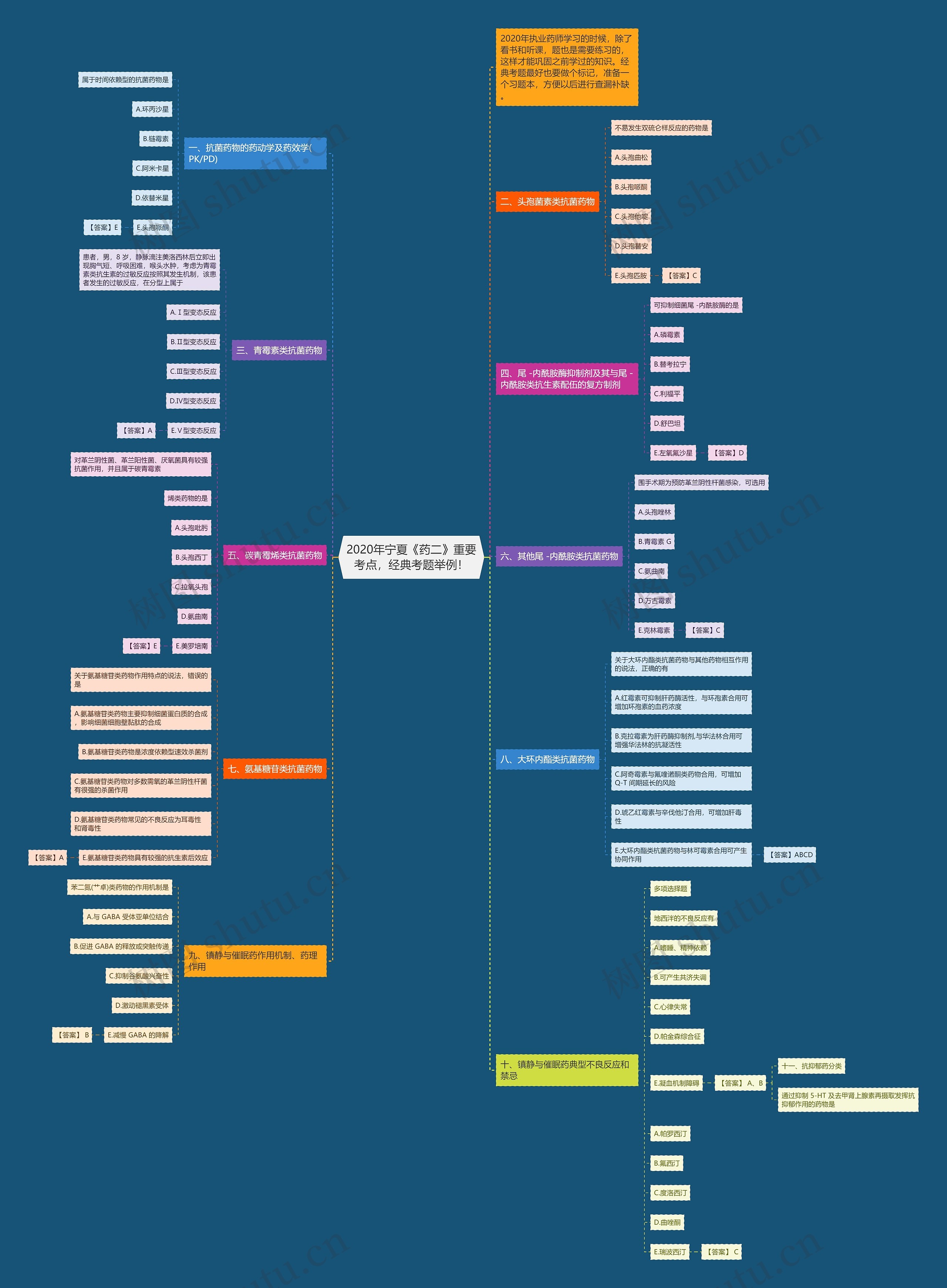 2020年宁夏《药二》重要考点，经典考题举例！思维导图