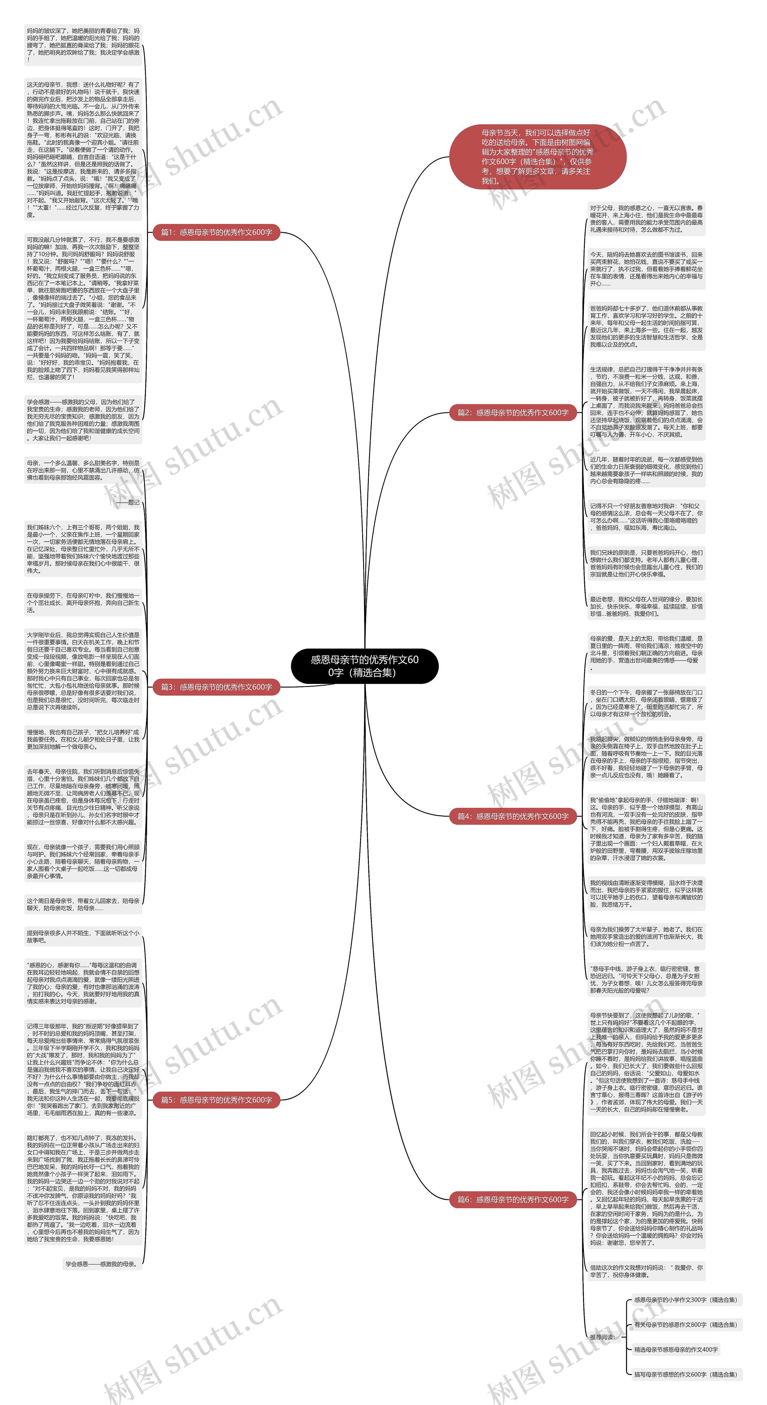 感恩母亲节的优秀作文600字（精选合集）思维导图