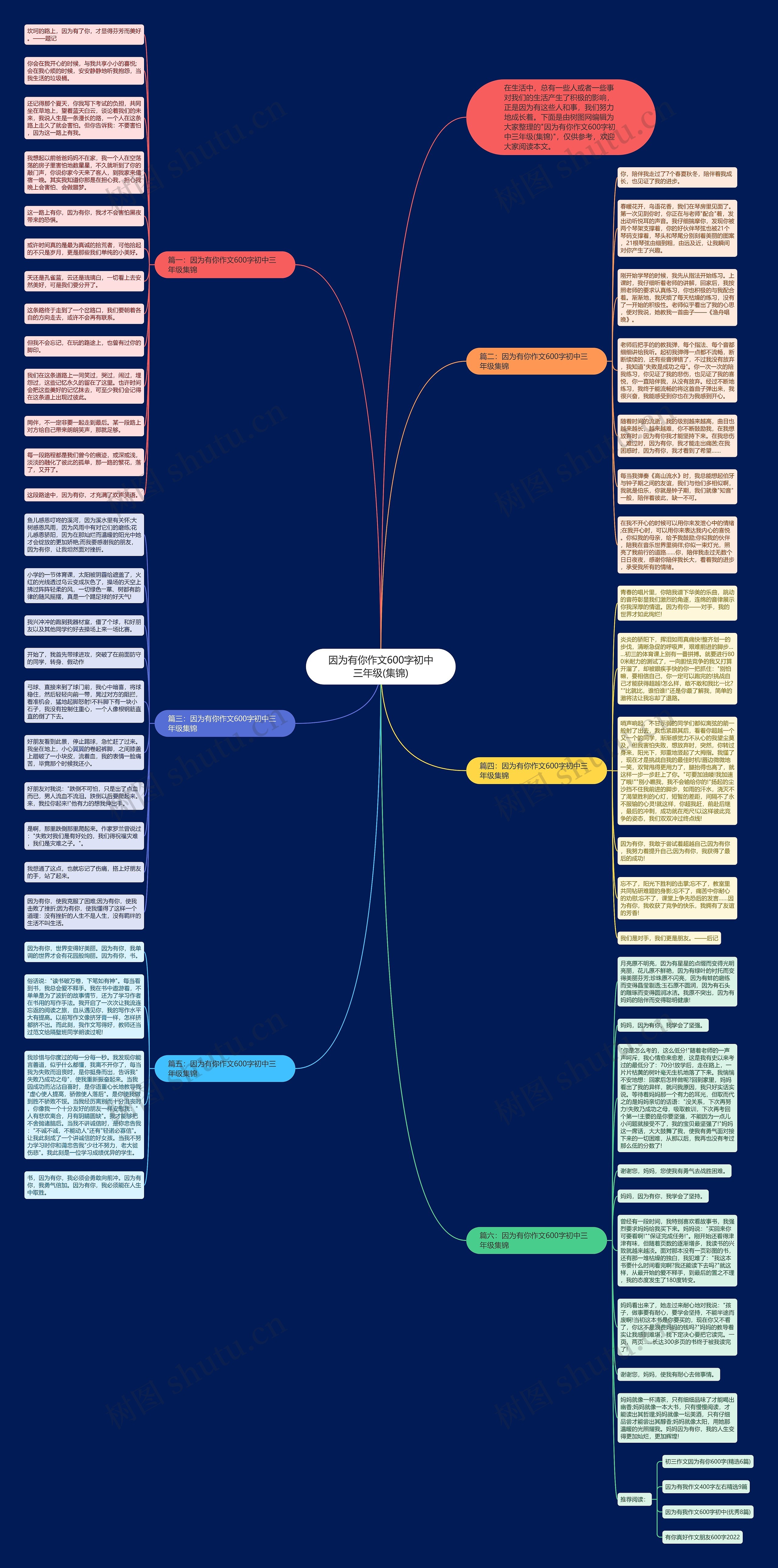 因为有你作文600字初中三年级(集锦)思维导图