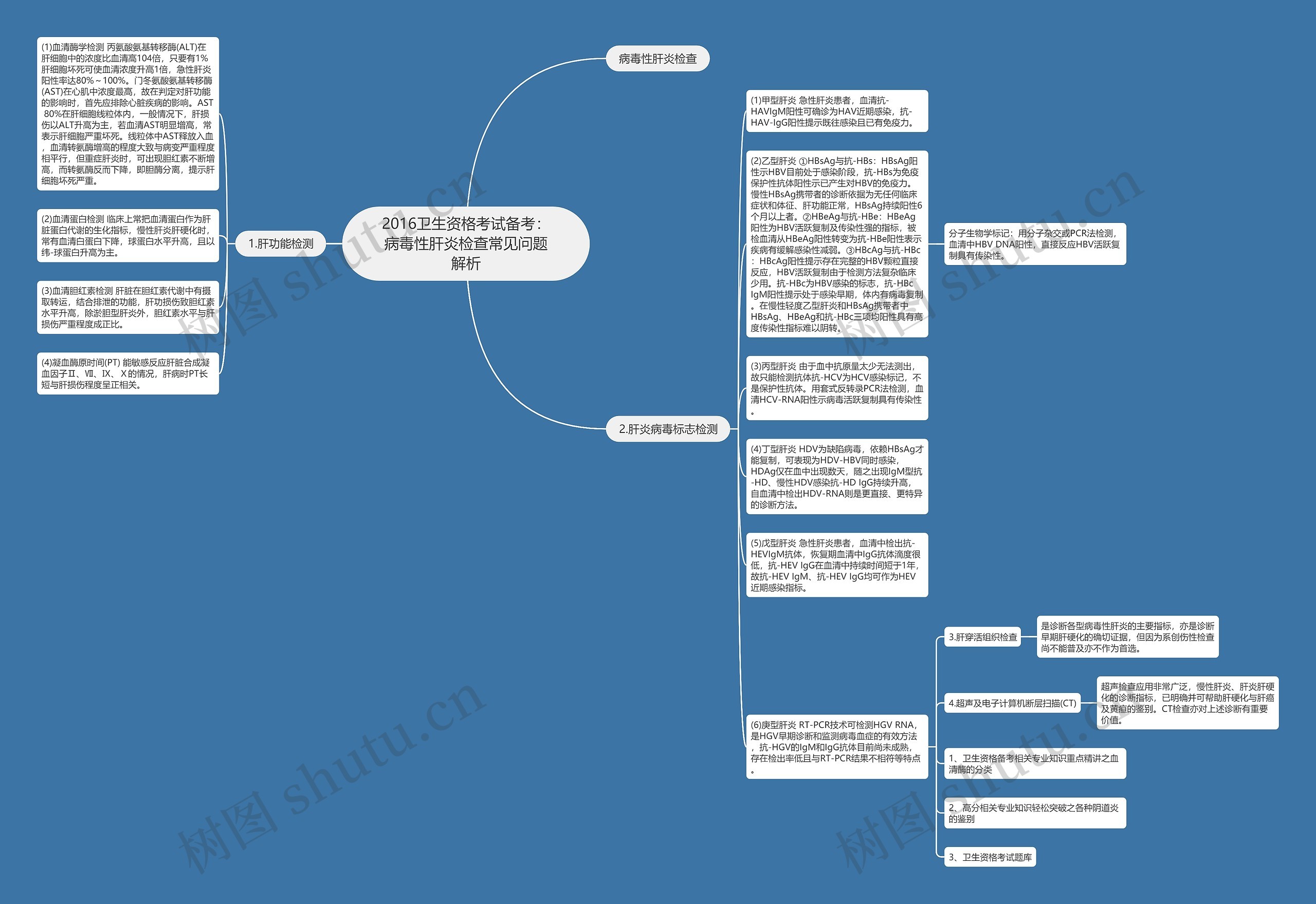 2016卫生资格考试备考：病毒性肝炎检查常见问题解析思维导图