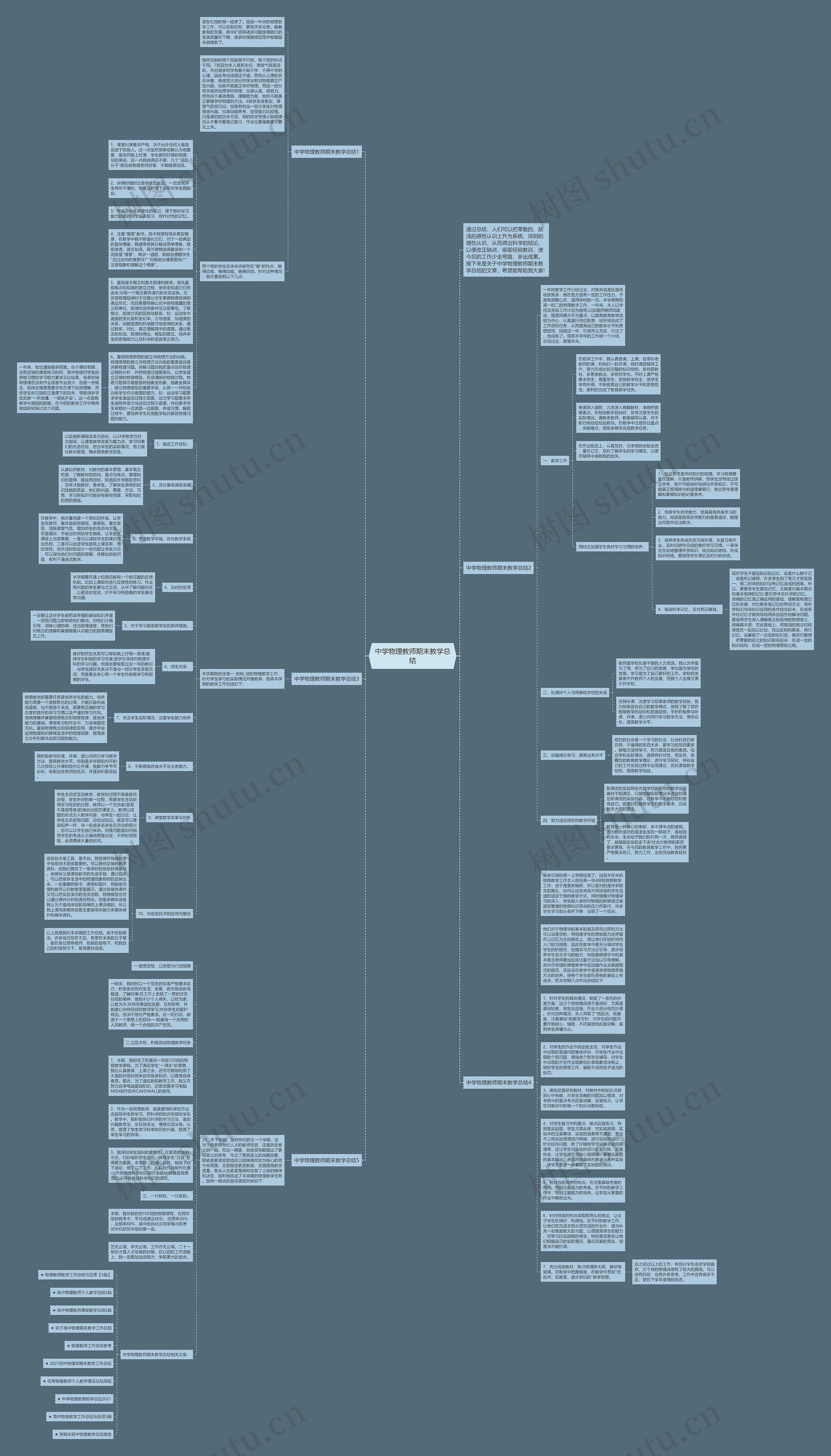 中学物理教师期末教学总结思维导图