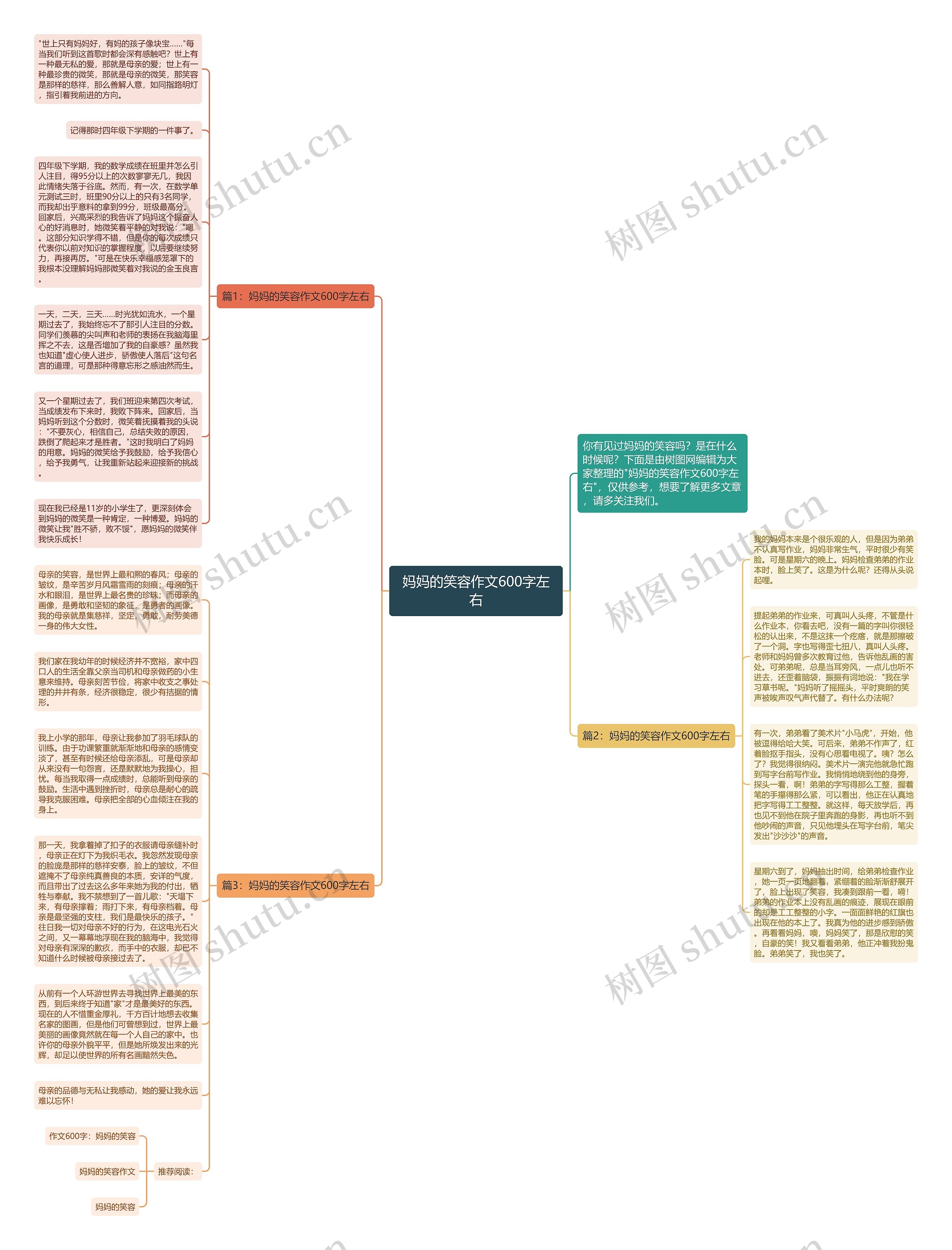 妈妈的笑容作文600字左右思维导图