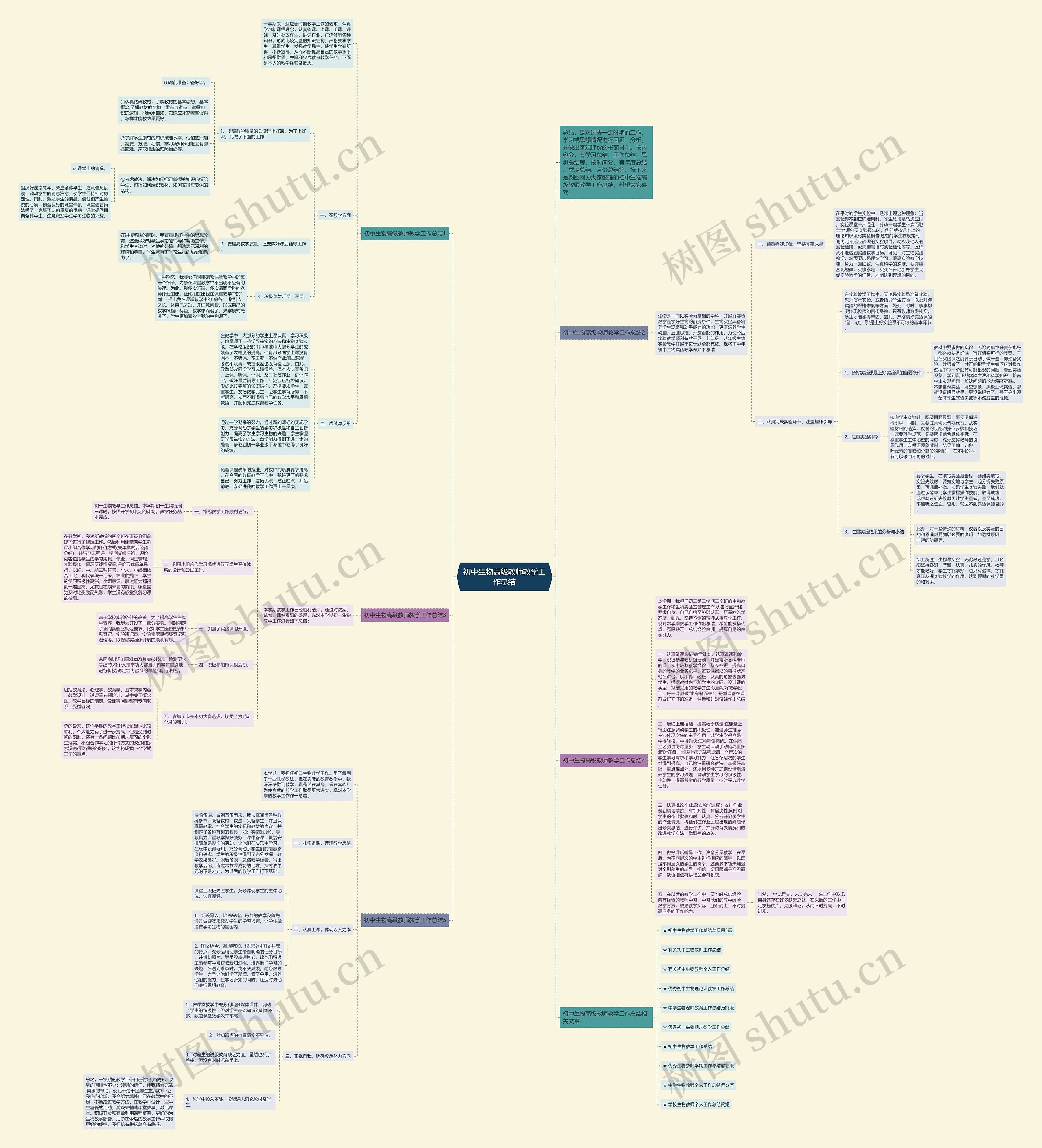 初中生物高级教师教学工作总结思维导图