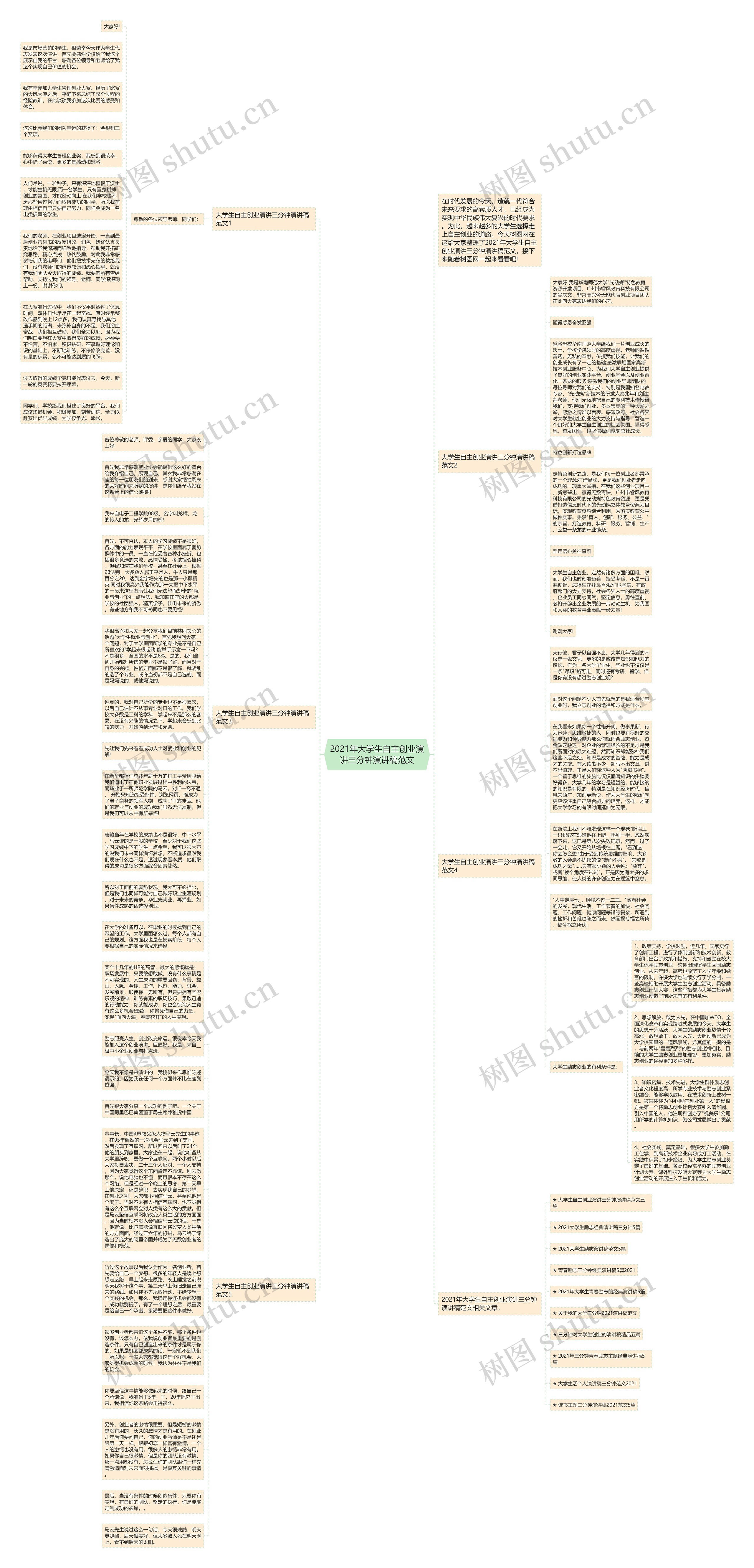 2021年大学生自主创业演讲三分钟演讲稿范文思维导图