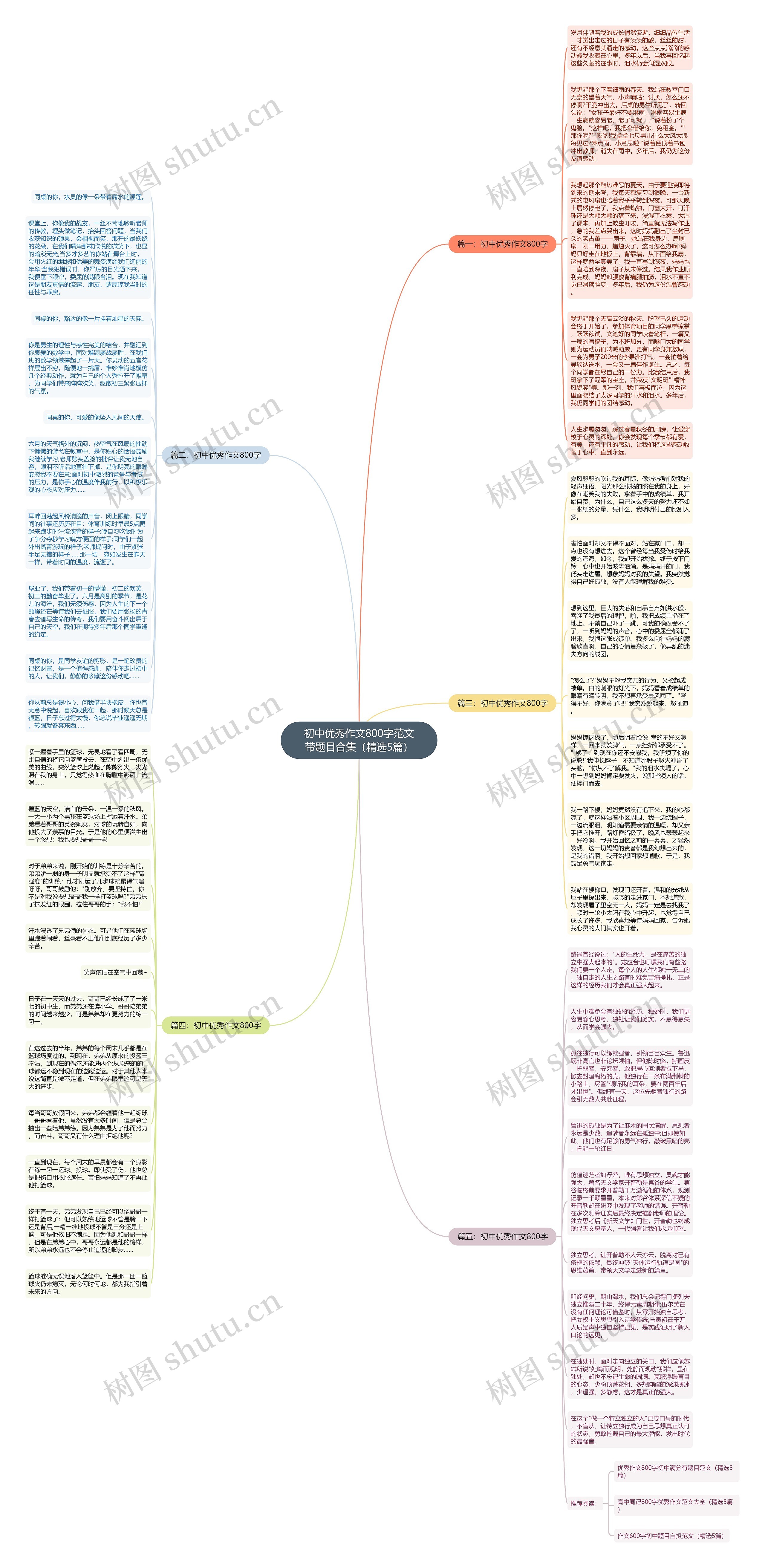 初中优秀作文800字范文带题目合集（精选5篇）思维导图